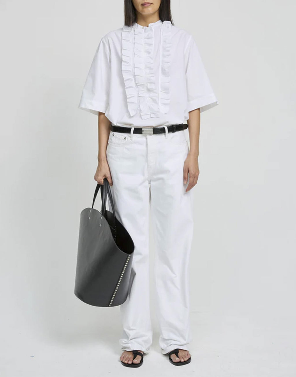 LAURENCE BRAS Blusa con Rouches in Cotone Bianco