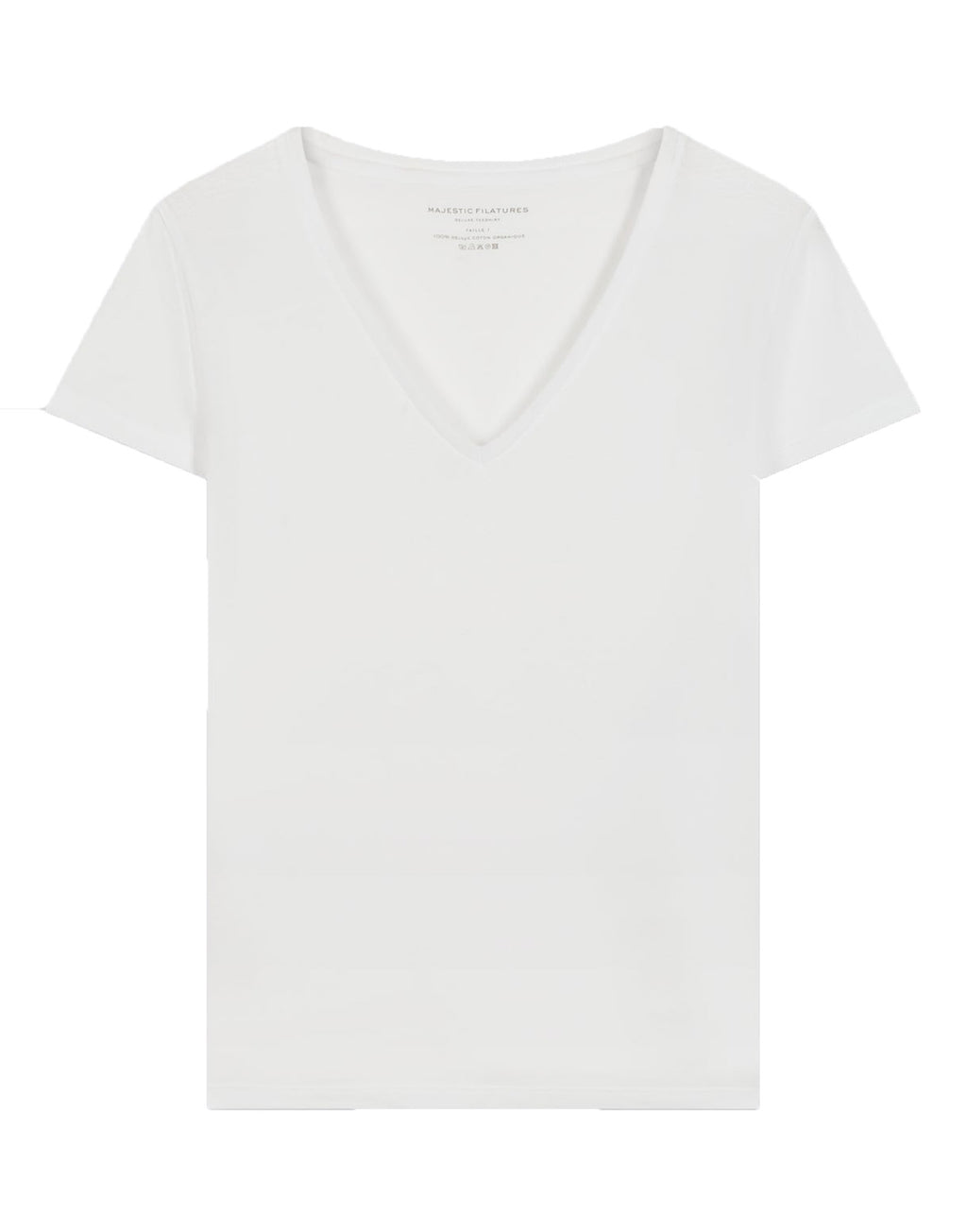 MAJESTIC FILATURES T-Shirt Scollo a V in Cotone Deluxe Bianca