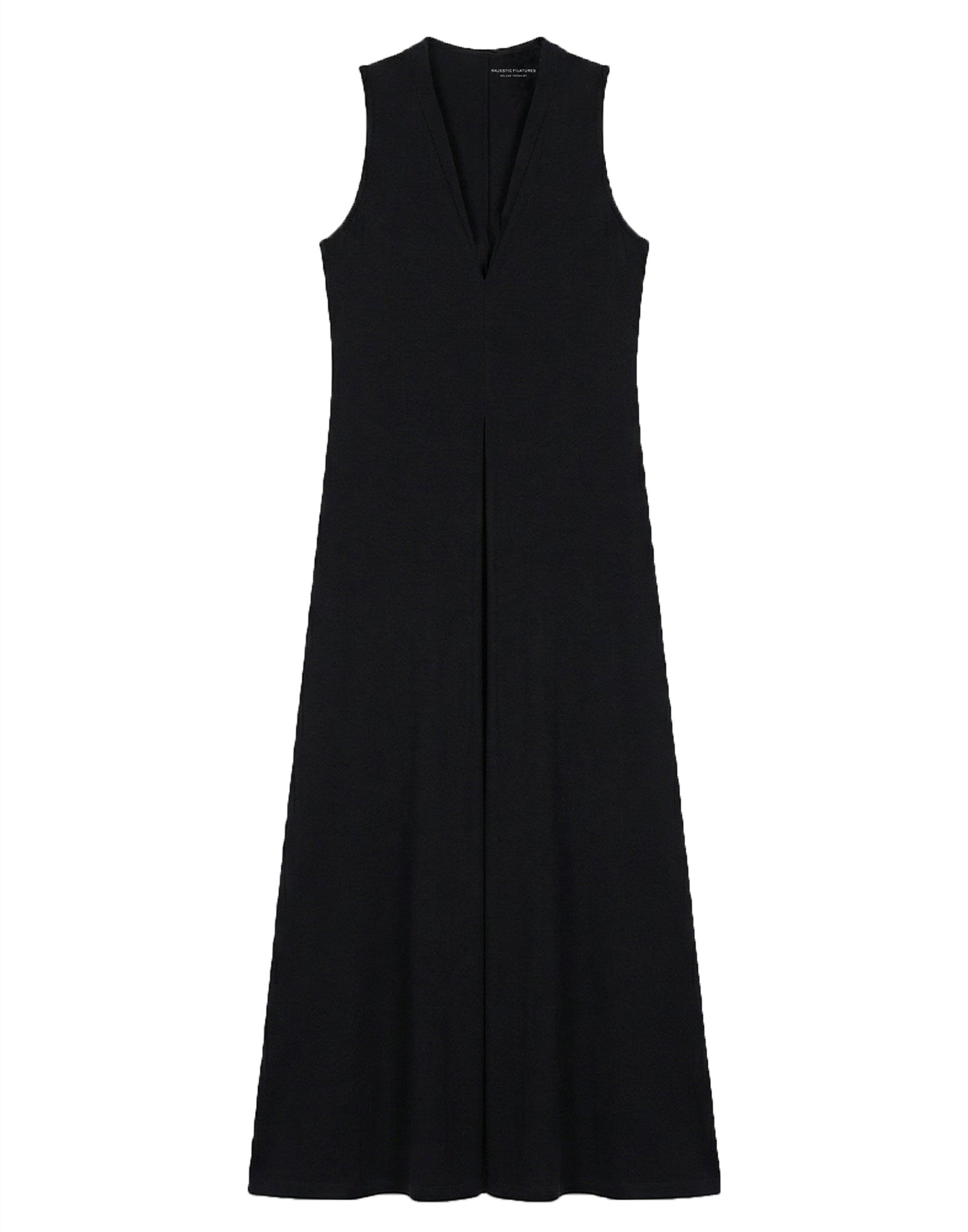 MAJESTIC FILATURES Abito Nero in Cotone Supima con Scollo a V