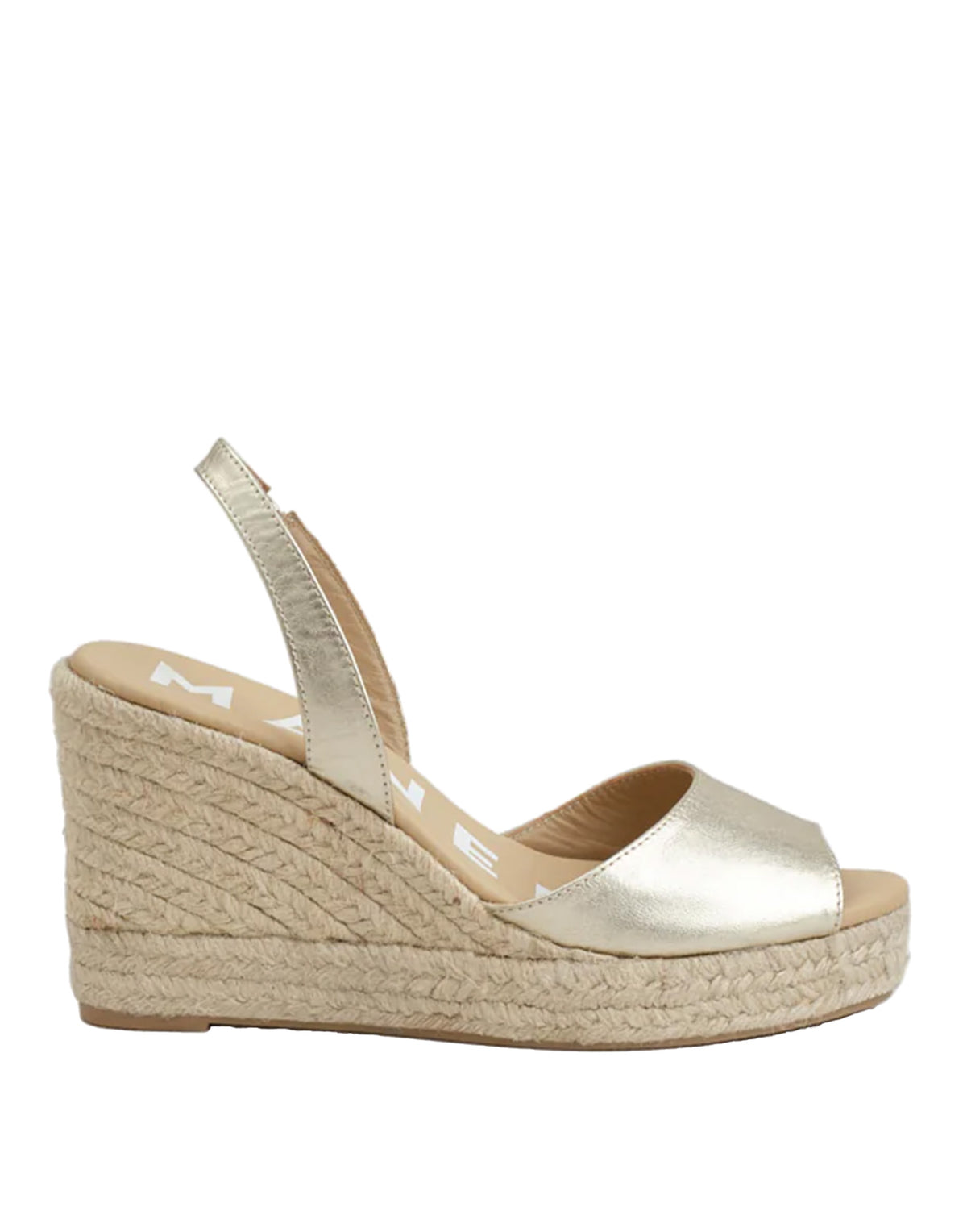 MANEBI Espadrillas con Zeppa in Pelle Metallizzata con Slingback Platino