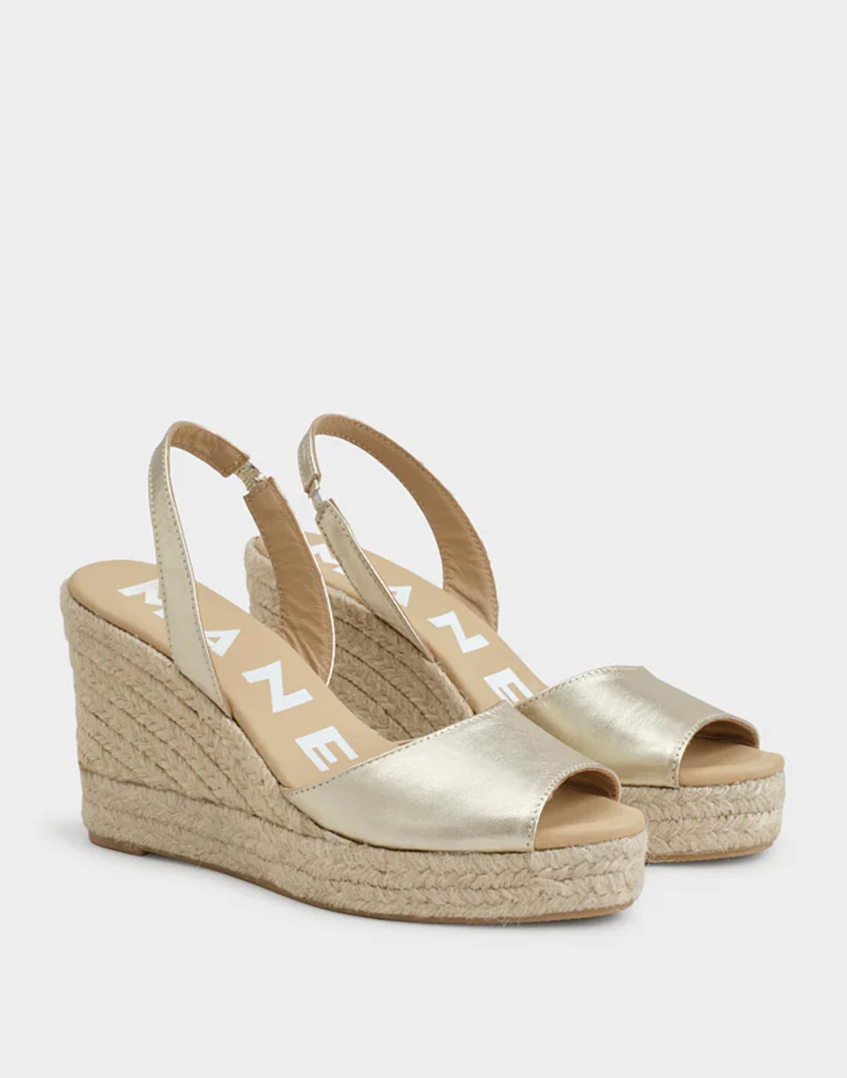 MANEBI Espadrillas con Zeppa in Pelle Metallizzata con Slingback Platino