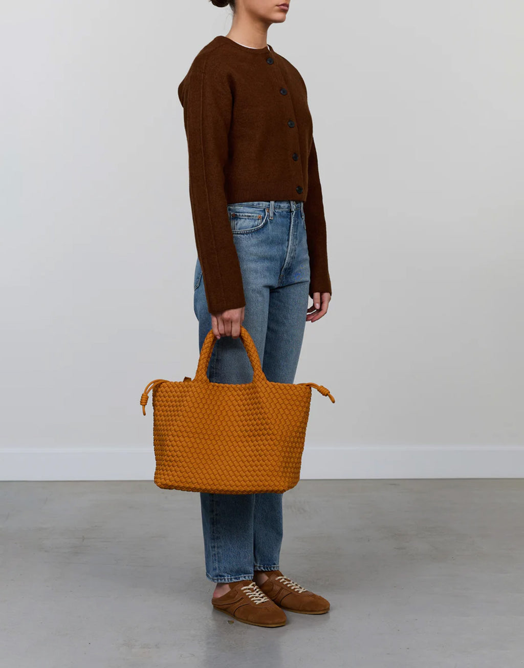 MARREA Shopping Marrea Media in Neoprene Intrecciato Golden Orange