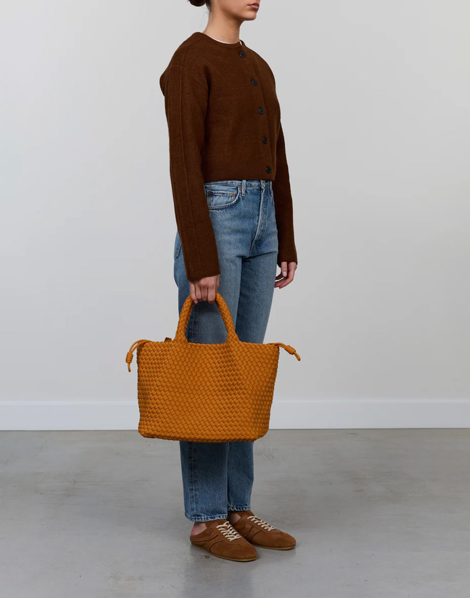 MARREA Shopping Marrea Media in Neoprene Intrecciato Golden Orange