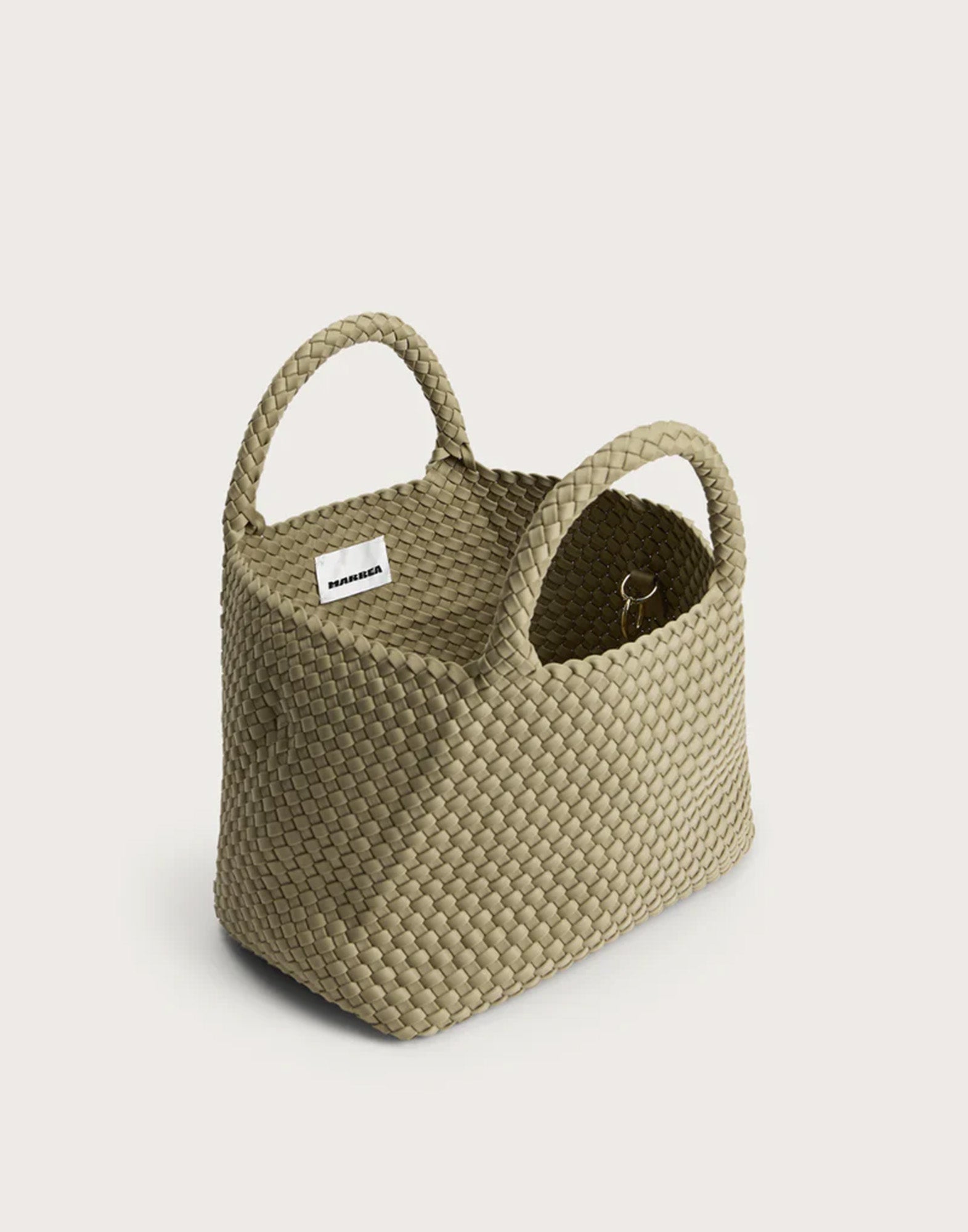 MARREA Shopping Media in Neoprene Intrecciato Oyster Grey