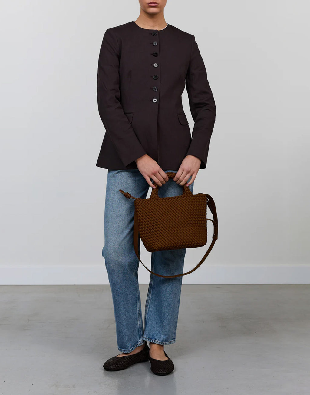 MARREA Shopping Midi in Neoprene Intrecciato Caramel Caffè