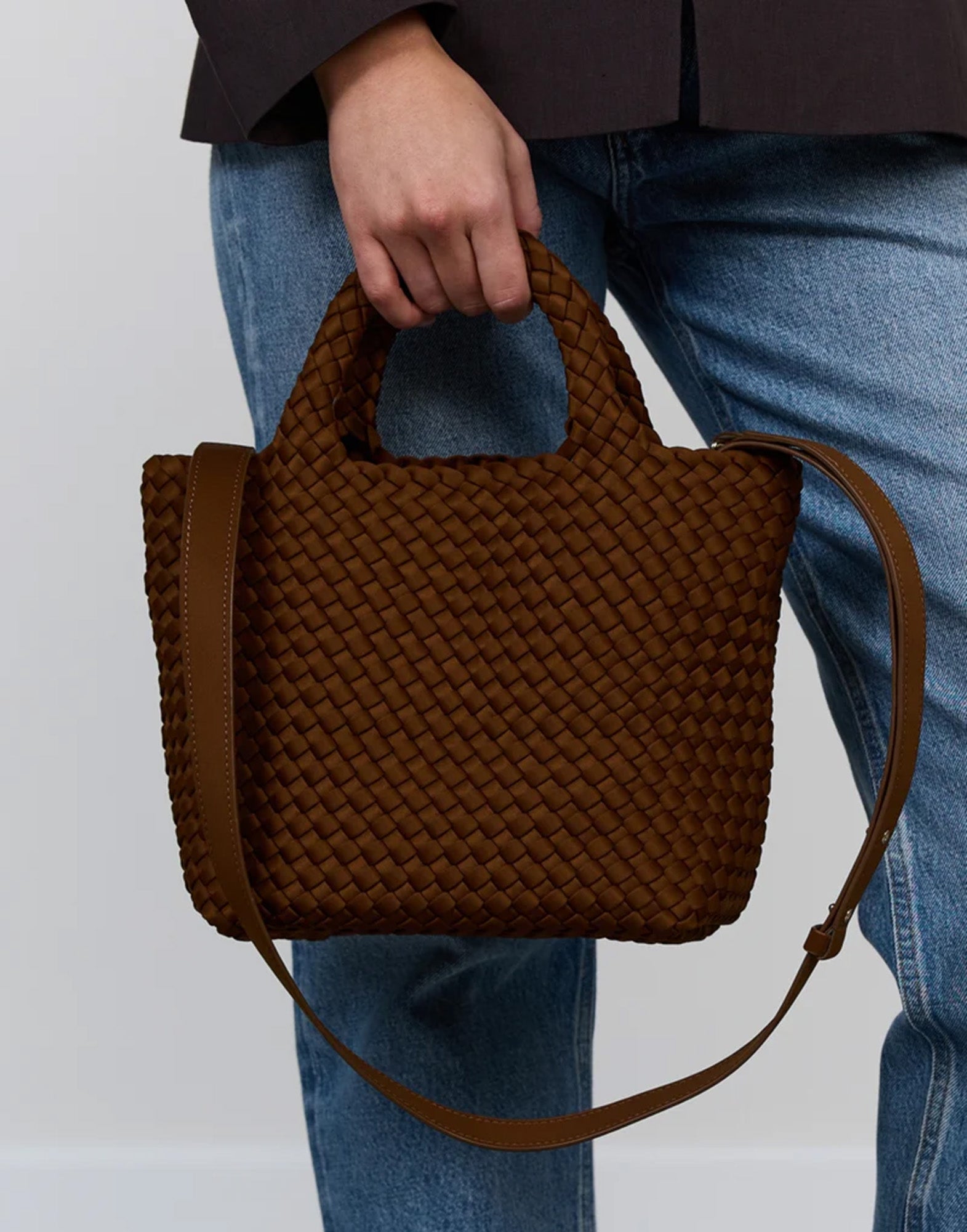 MARREA Shopping Midi in Neoprene Intrecciato Caramel Caffè
