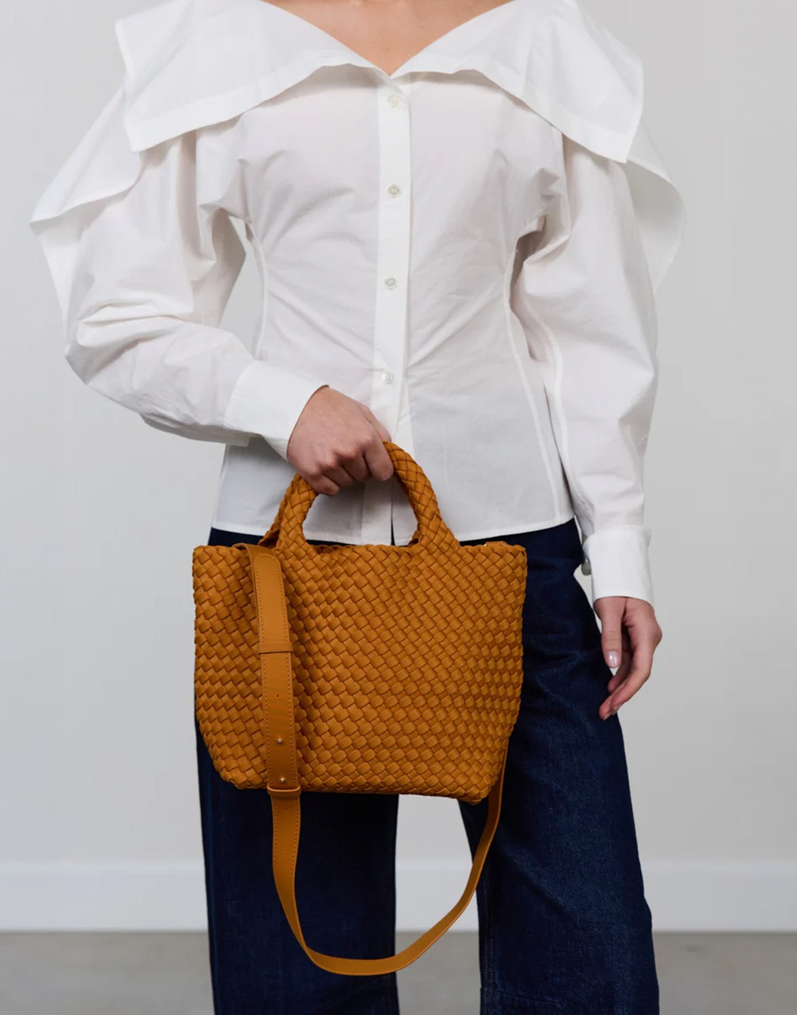 MARREA Shoppping Midi in Neoprene Intrecciato Golden Orange