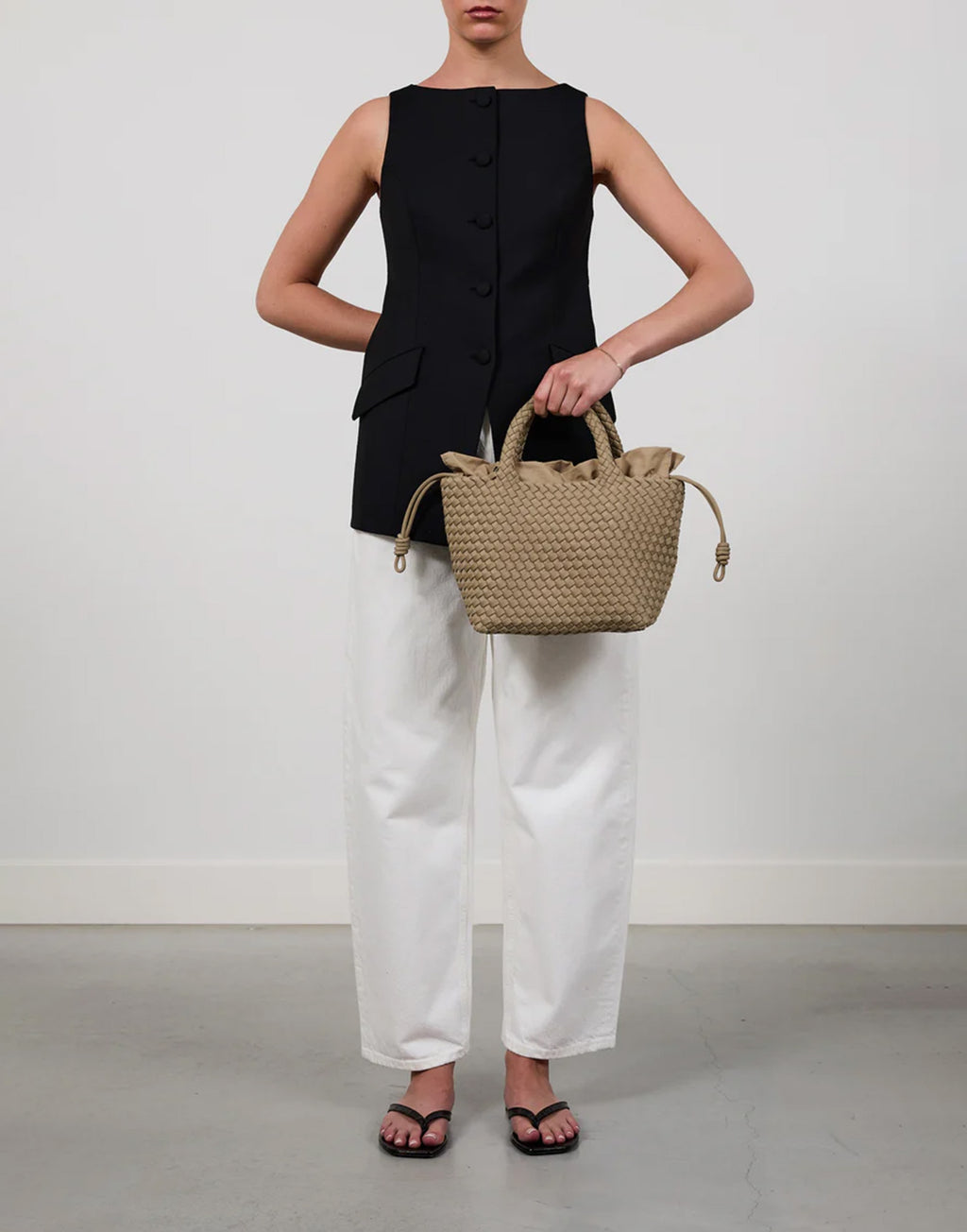 MARREA Shopping Midi in Neoprene Intrecciato Oyster Grey