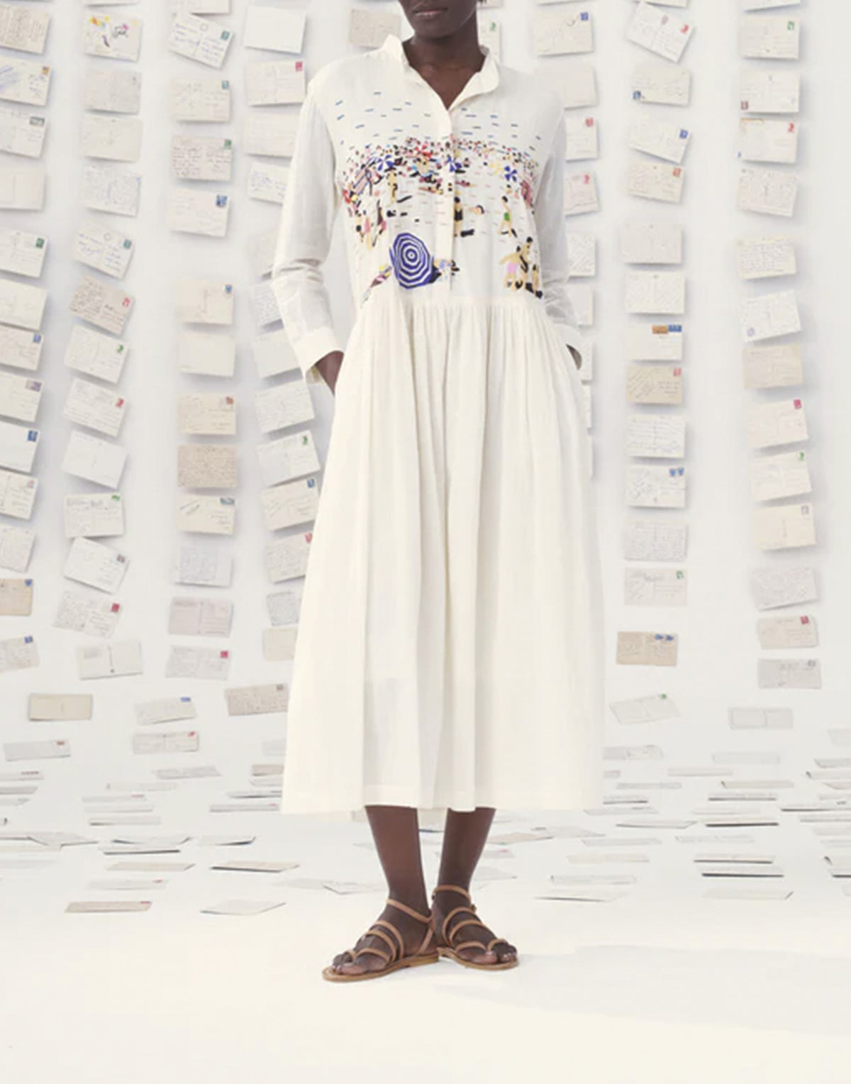 MII Tara Maxi Abito in Cotone Khadi con Ricamo