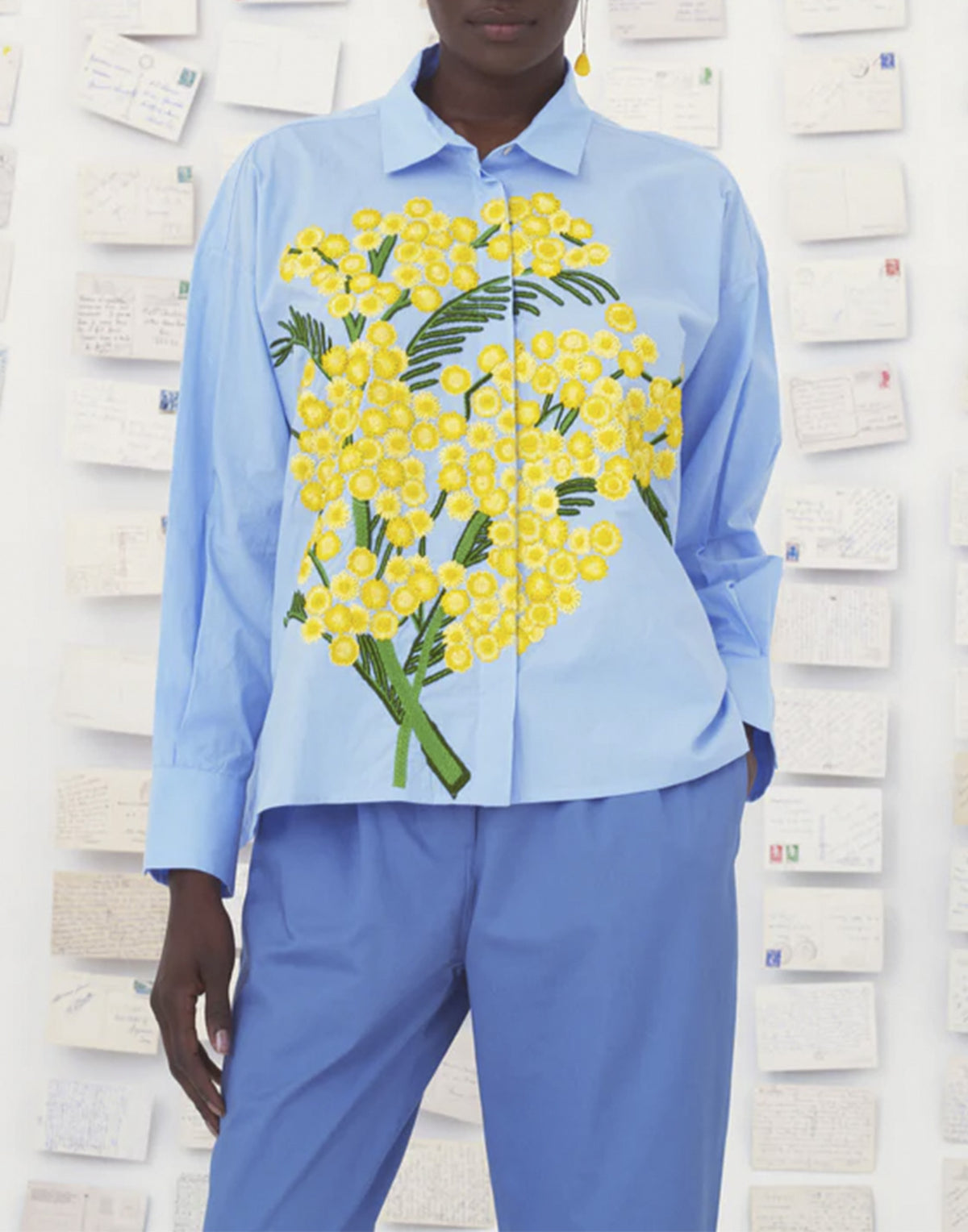 MII Greta Camicia in Popeline di Cotone con Ricamo Mimosa
