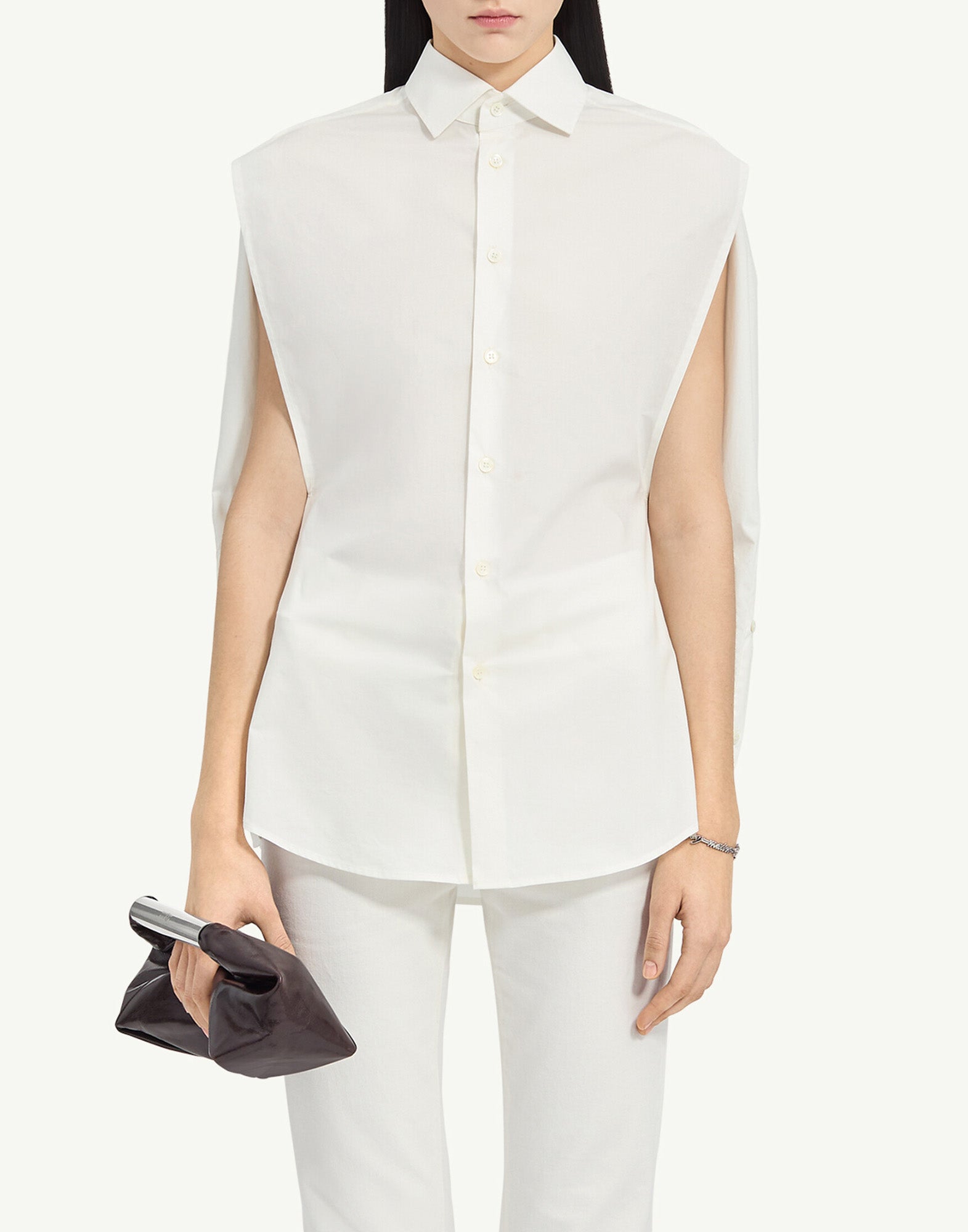 MM6 MAISON MARGIELA Camicia Smanicata in Popeline di Cotone Bianco