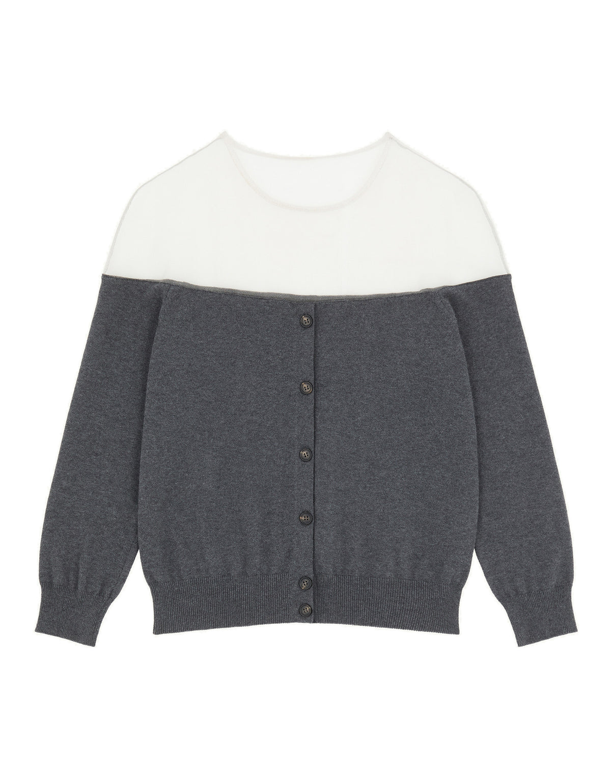 MM6 MAISON MARGIELA Cardigan in Maglia Grigio Melange con Inserto Trasparente