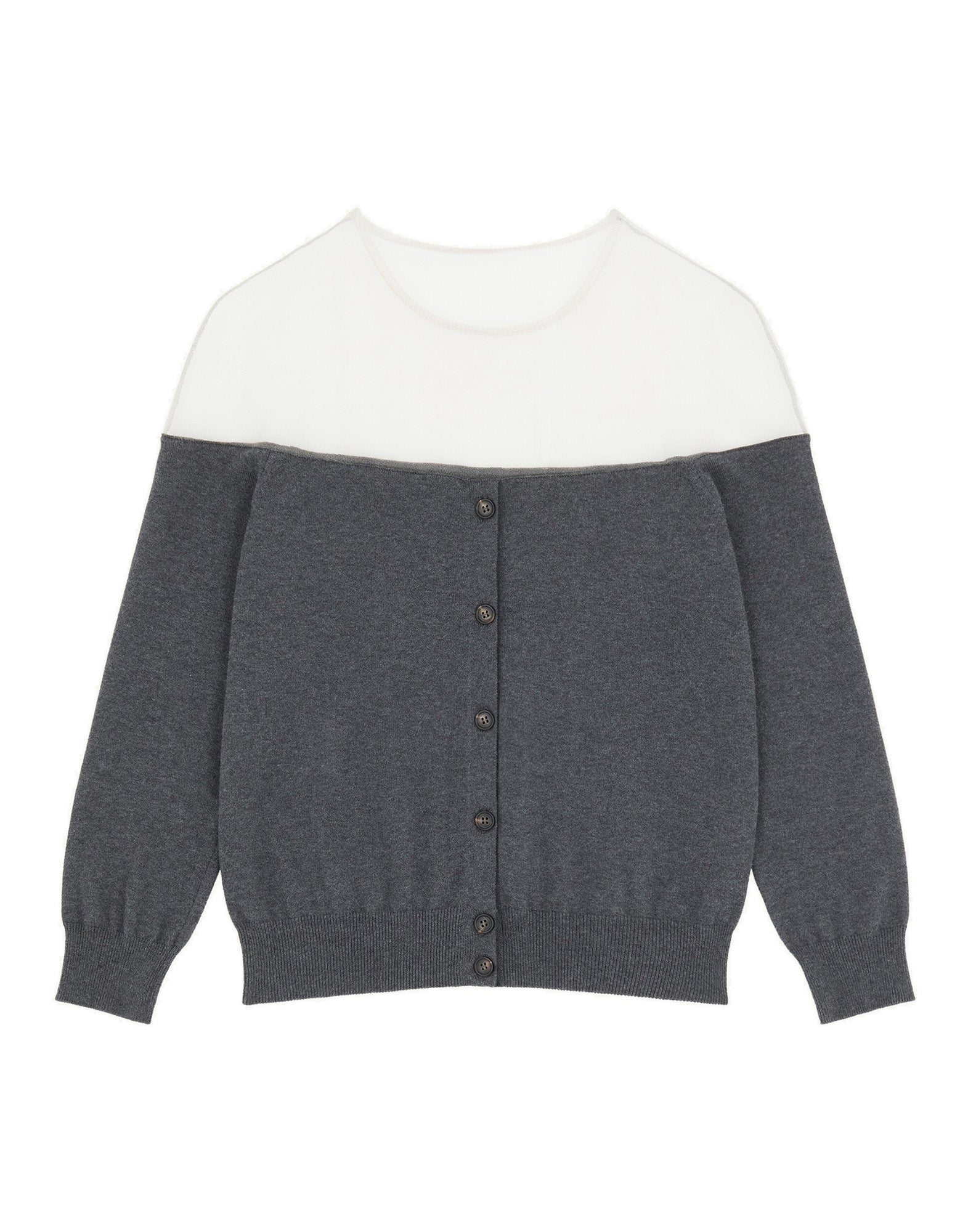 MM6 MAISON MARGIELA Cardigan in Maglia Grigio Melange con Inserto Trasparente