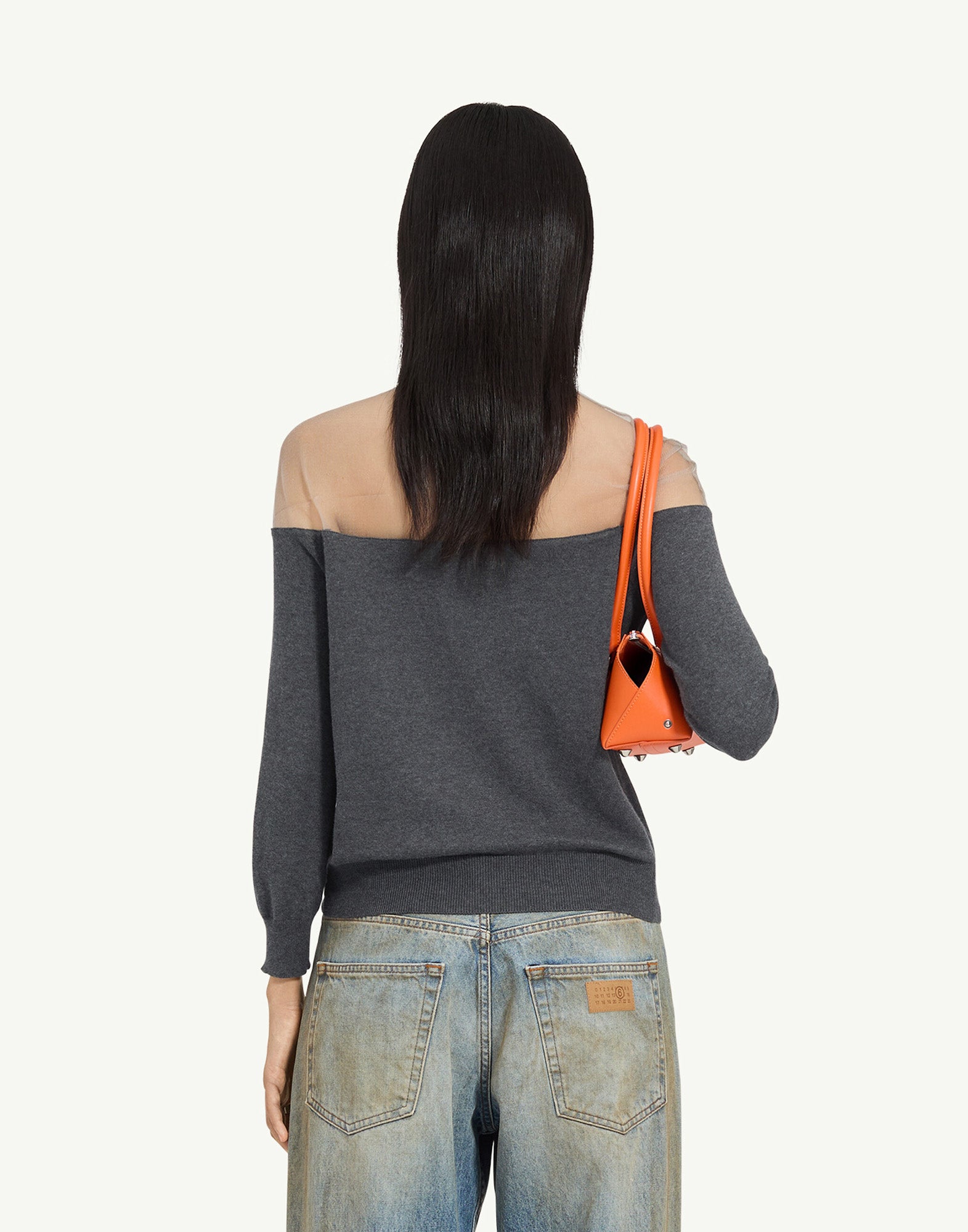 MM6 MAISON MARGIELA Cardigan in Maglia Grigio Melange con Inserto Trasparente