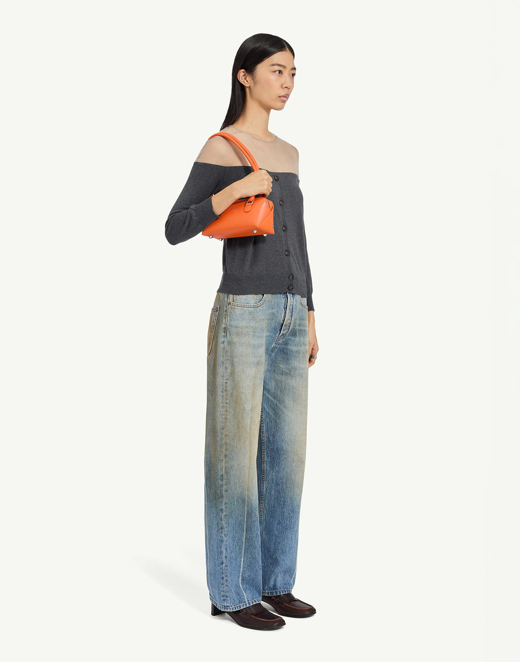 MM6 MAISON MARGIELA Cardigan in Maglia Grigio Melange con Inserto Trasparente