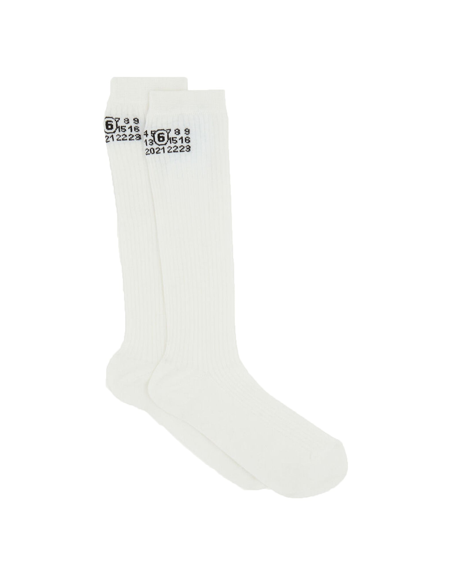MM6 MAISON MARGIELA Calzini al Ginocchio a Costine con Logo Off White