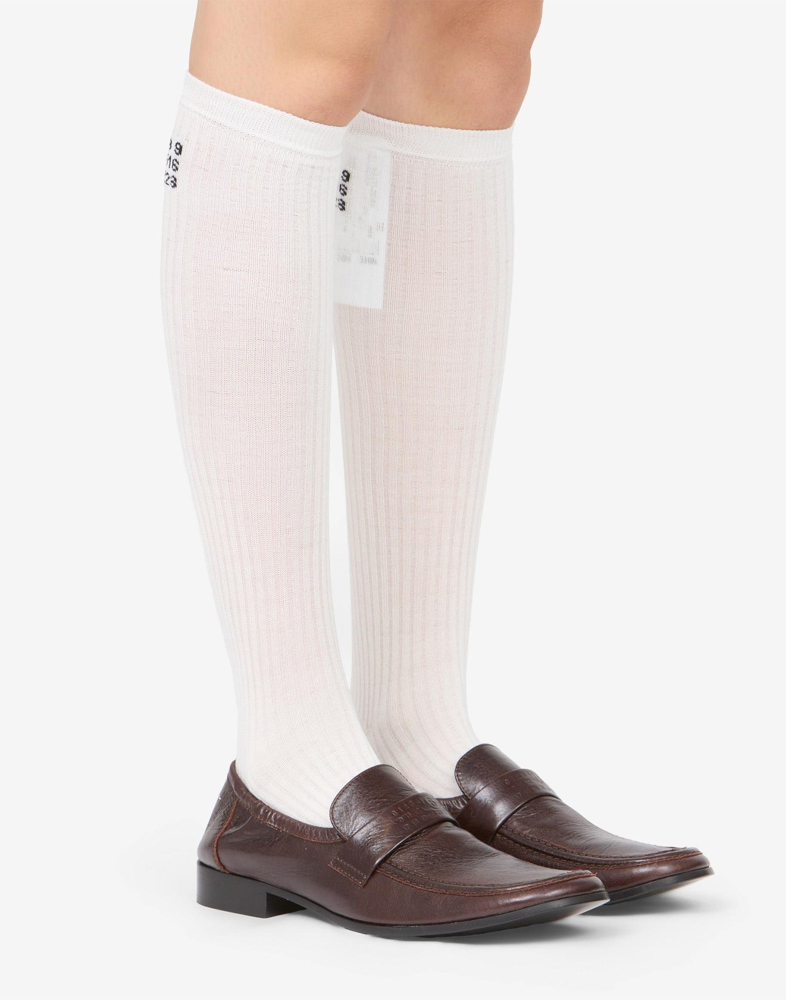 MM6 MAISON MARGIELA Calzini al Ginocchio a Costine con Logo Off White