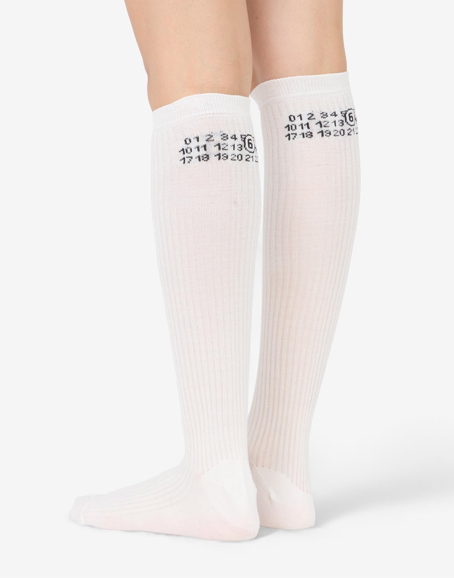 MM6 MAISON MARGIELA Calzini al Ginocchio a Costine con Logo Off White