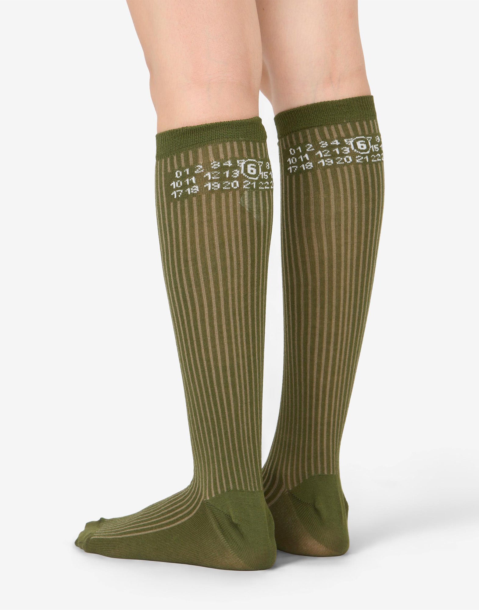 MM6 MAISON MARGIELA Calzini al Ginocchio a Costine con Logo Khaki