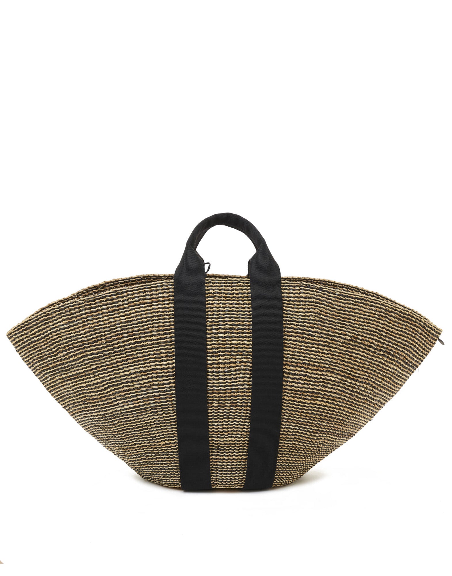 MUUN Borsa in Paglia Maxi Sophie HStripe con Pouch Interna Natural/Black