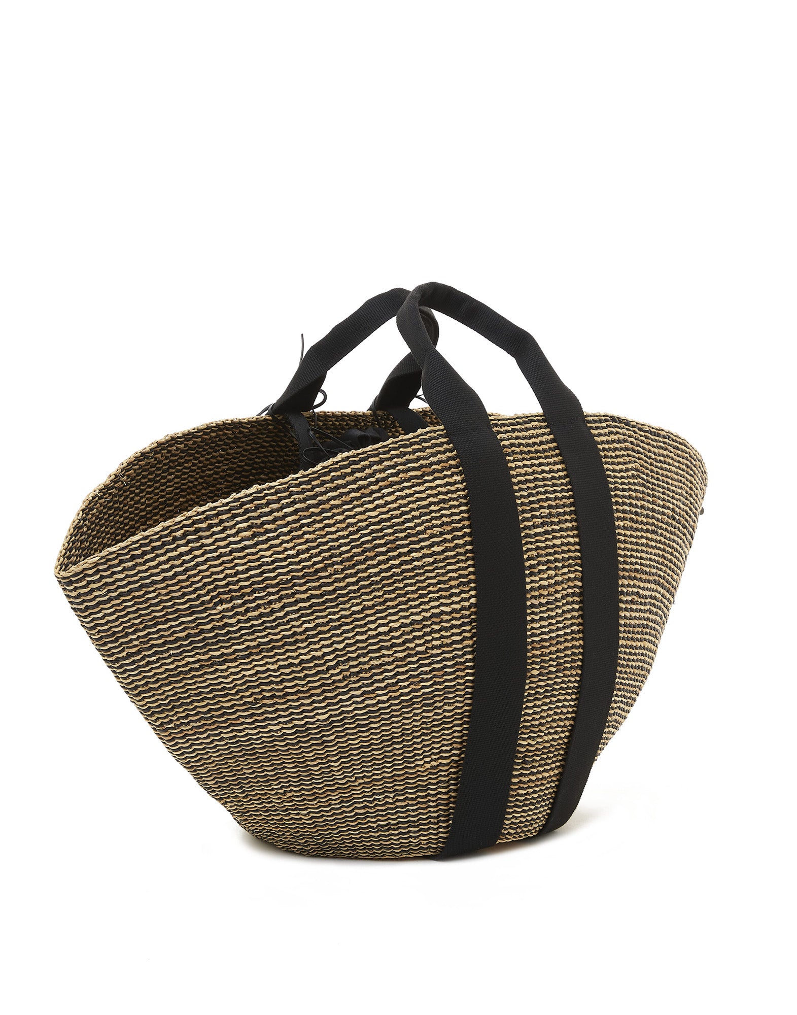 MUUN Borsa in Paglia Maxi Sophie HStripe con Pouch Interna Natural/Black