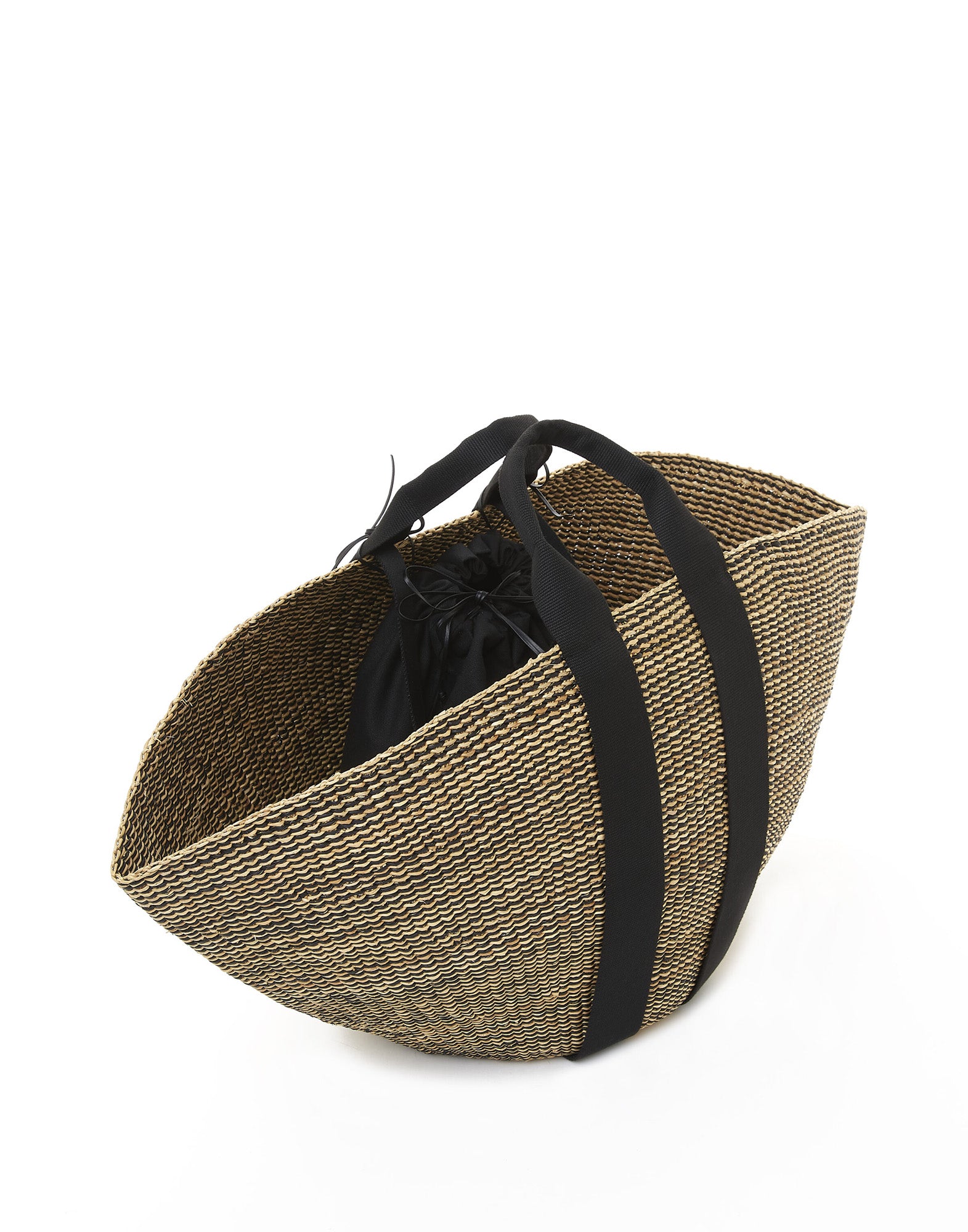 MUUN Borsa in Paglia Maxi Sophie HStripe con Pouch Interna Natural/Black