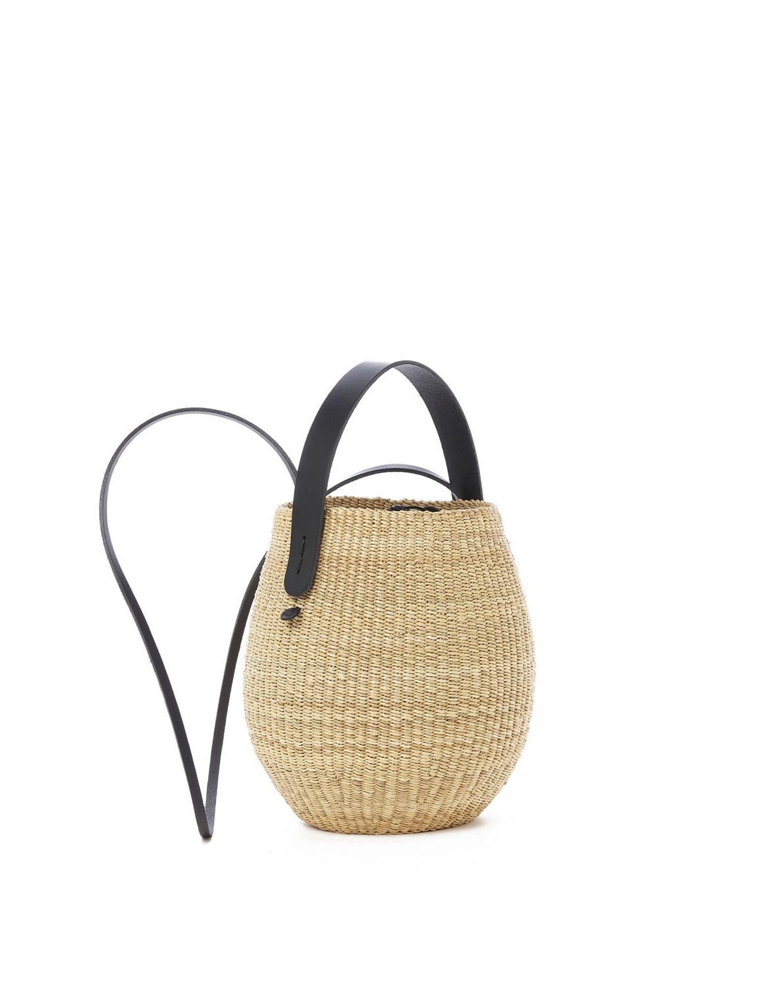 MUUN Borsa in Paglia Oriane con Manici in Pelle Natural/Black