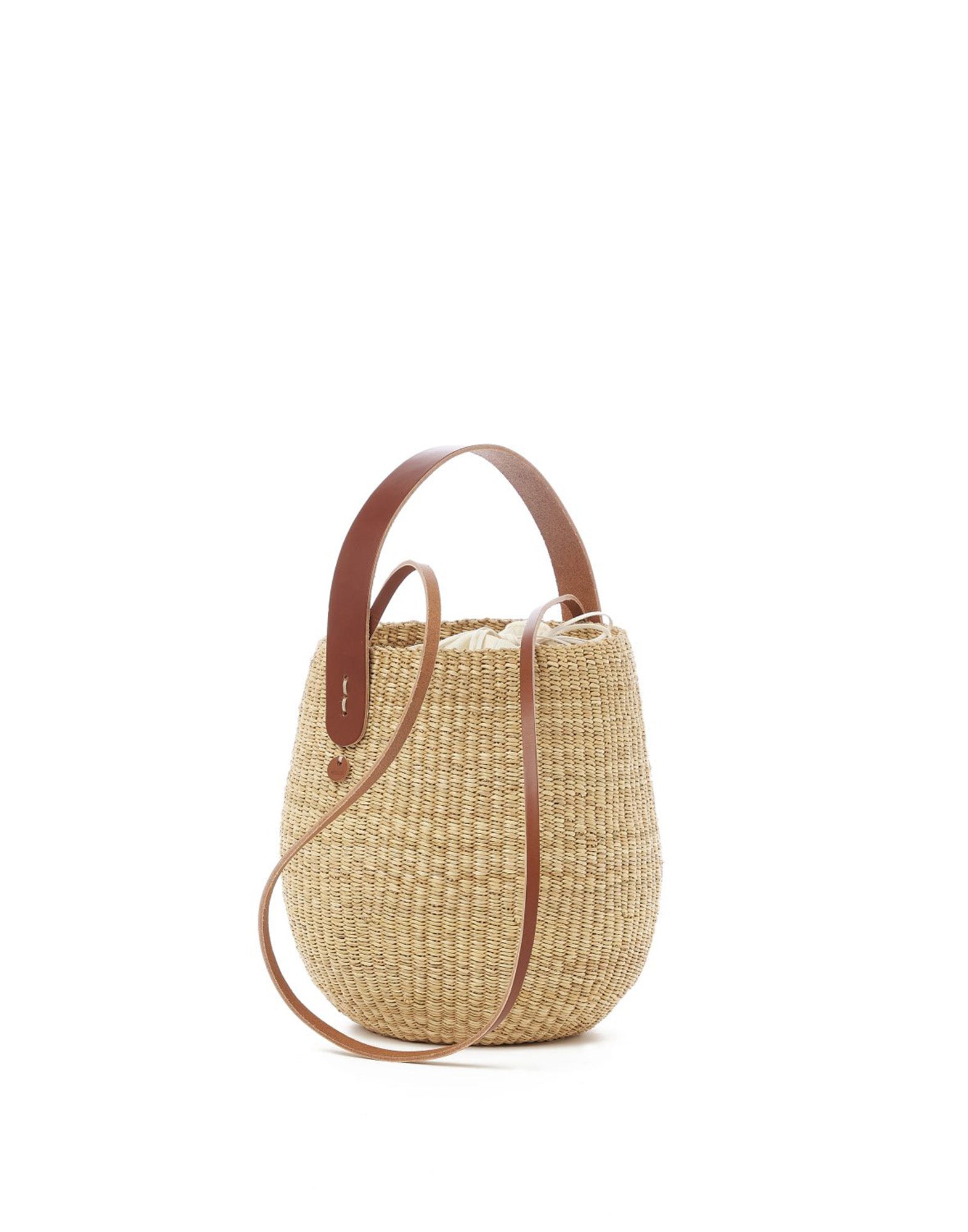 MUUN Borsa in Paglia Oriane con Manici in Pelle Natural/Tan