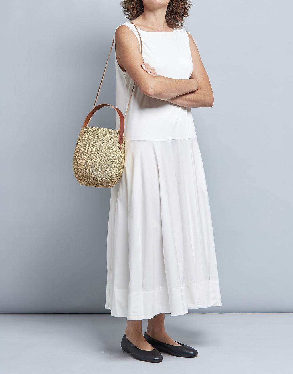 MUUN Borsa in Paglia Oriane con Manici in Pelle Natural/Tan