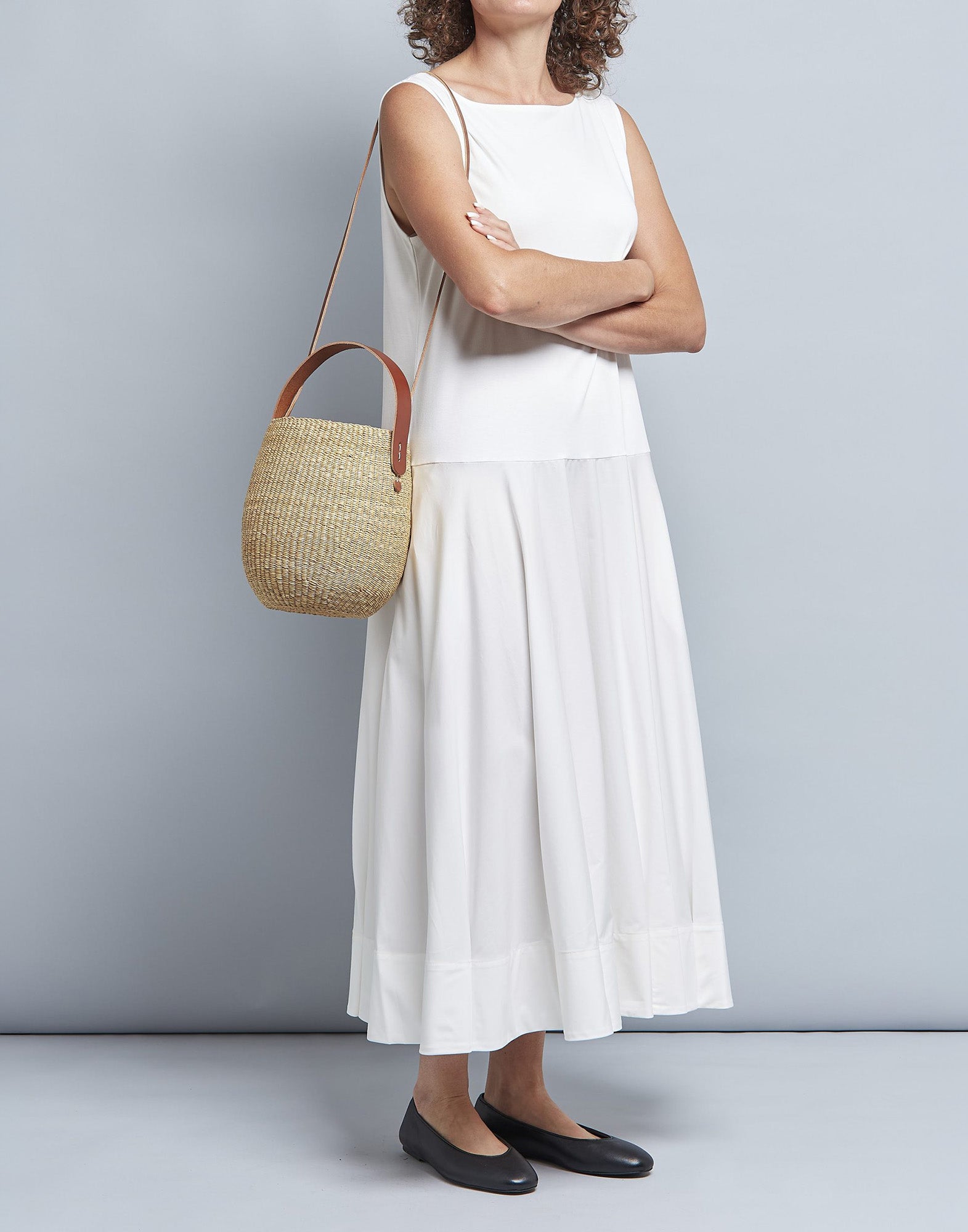 MUUN Borsa in Paglia Oriane con Manici in Pelle Natural/Tan