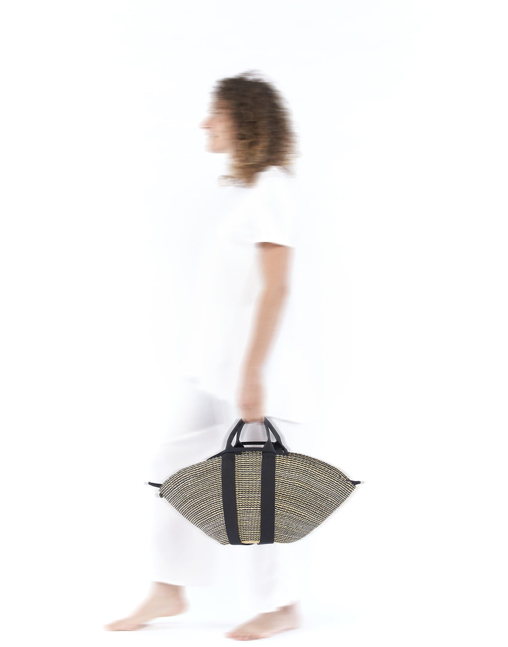 MUUN Borsa in Paglia Sophie HStripe con Pouch Interna Natural/Black