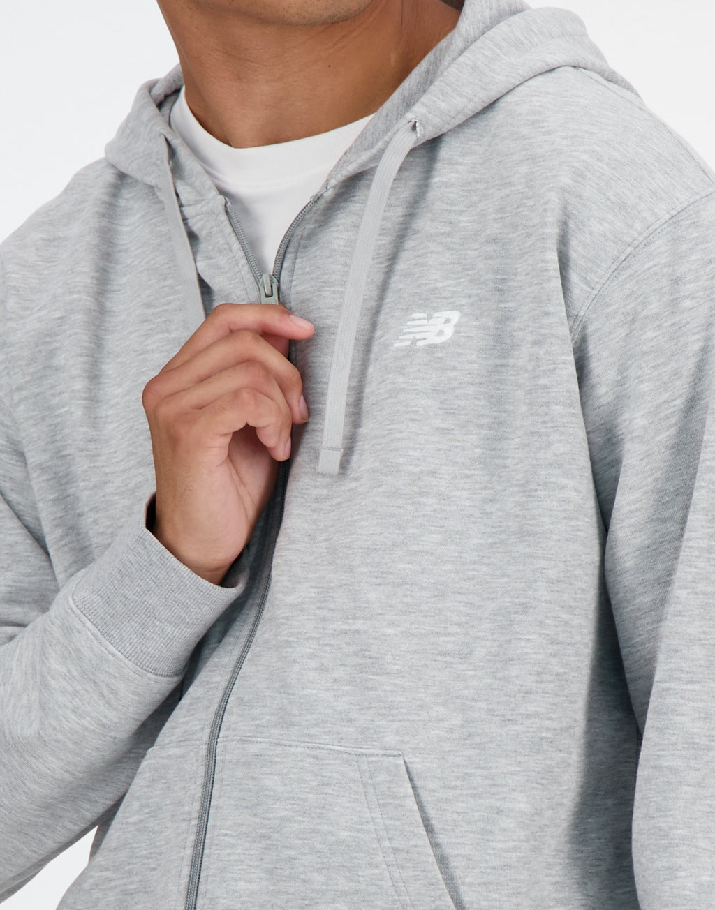 NEW BALANCE Felpa Sport Essentials con Cappuccio e Zip Grigio Mélange