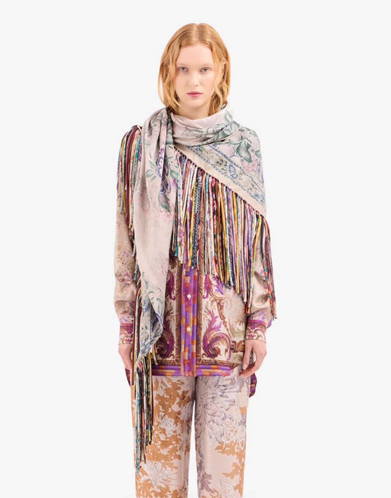 PIERRE-LOUIS MASCIA Scialle in Seta con Stampa Cenere Rosata