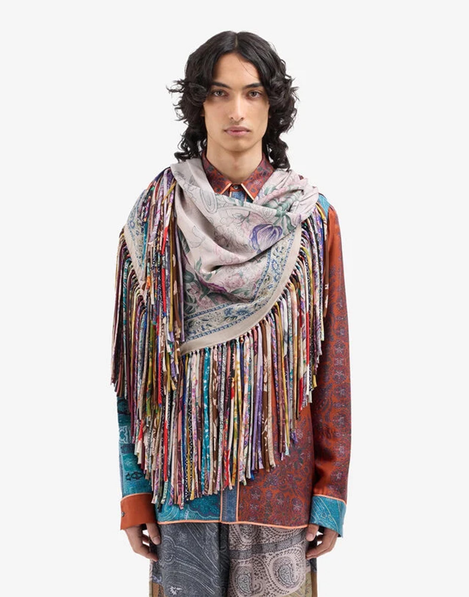 PIERRE-LOUIS MASCIA Scialle in Seta con Stampa Cenere Rosata