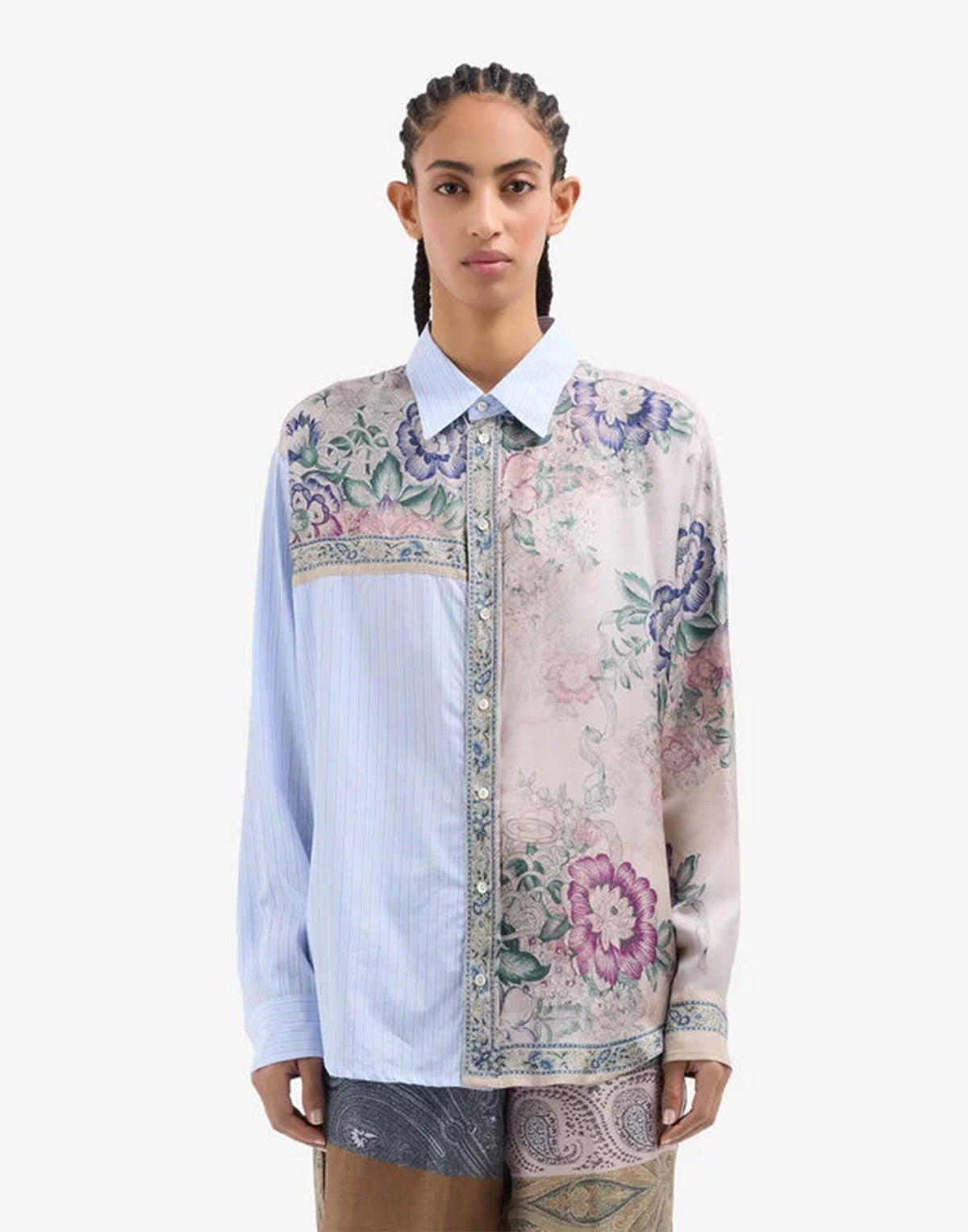 PIERRE-LOUIS MASCIA Camicia in Cotone e Seta Stampa Cenere Rosata