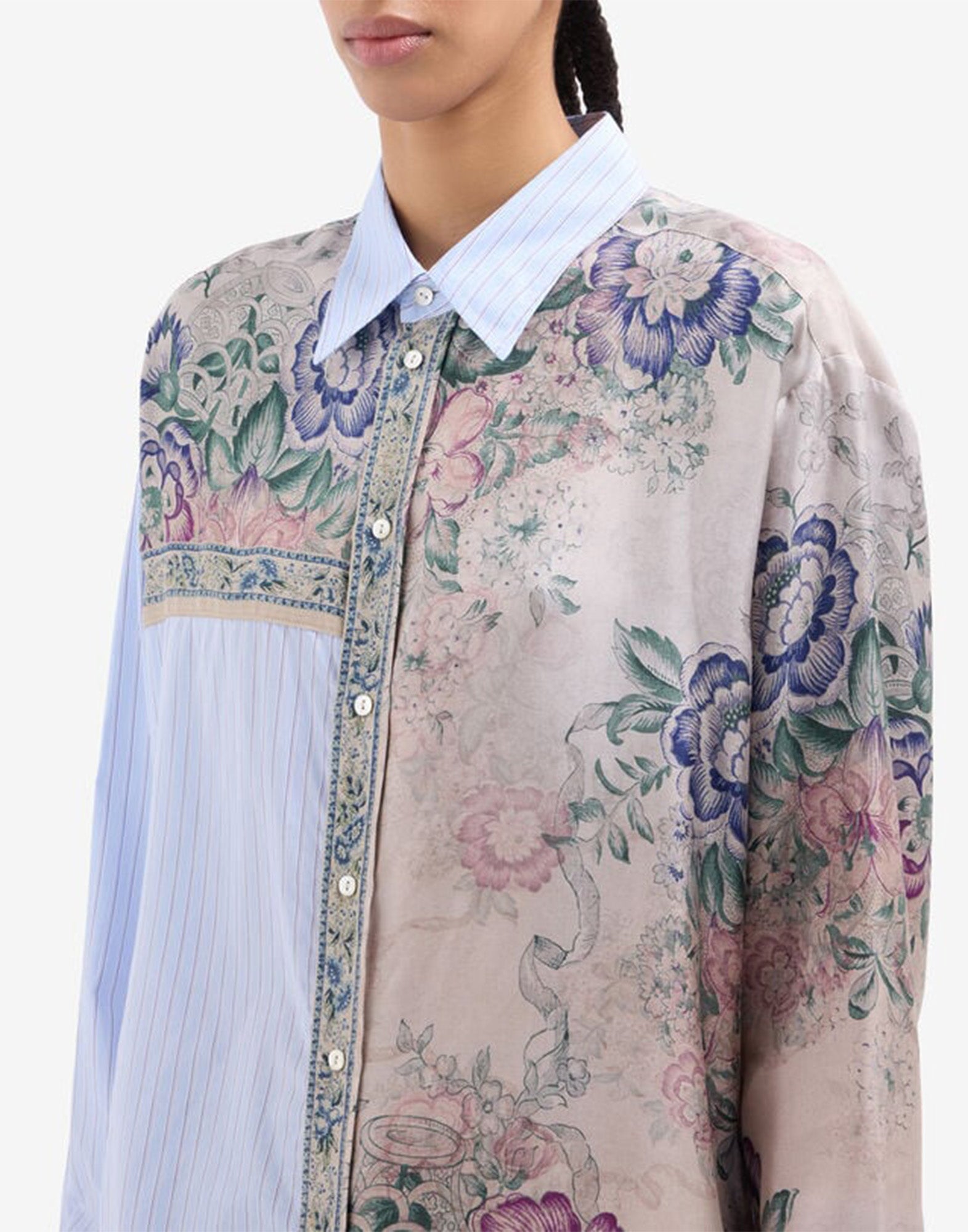 PIERRE-LOUIS MASCIA Camicia in Cotone e Seta Stampa Cenere Rosata