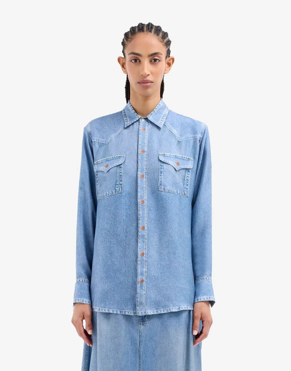 PIERRE-LOUIS MASCIA Camicia Aloe in Seta Stampa Denim