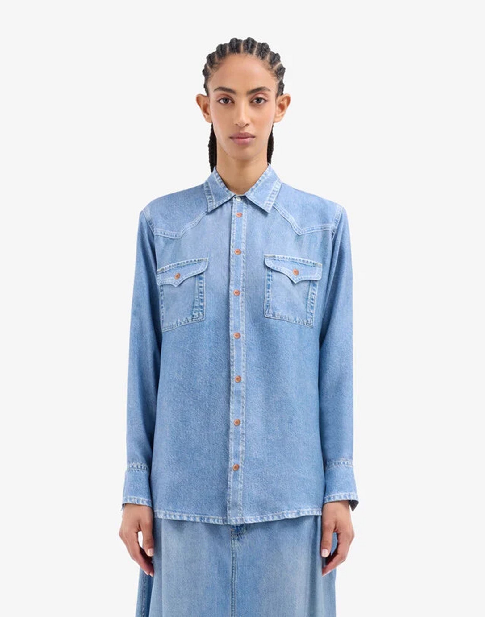 PIERRE-LOUIS MASCIA Camicia Aloe in Seta Stampa Denim