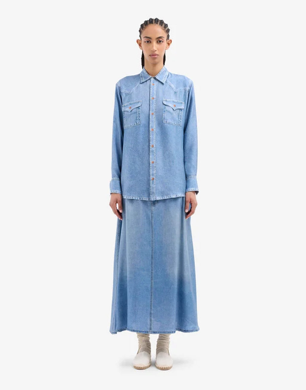 PIERRE-LOUIS MASCIA Camicia Aloe in Seta Stampa Denim