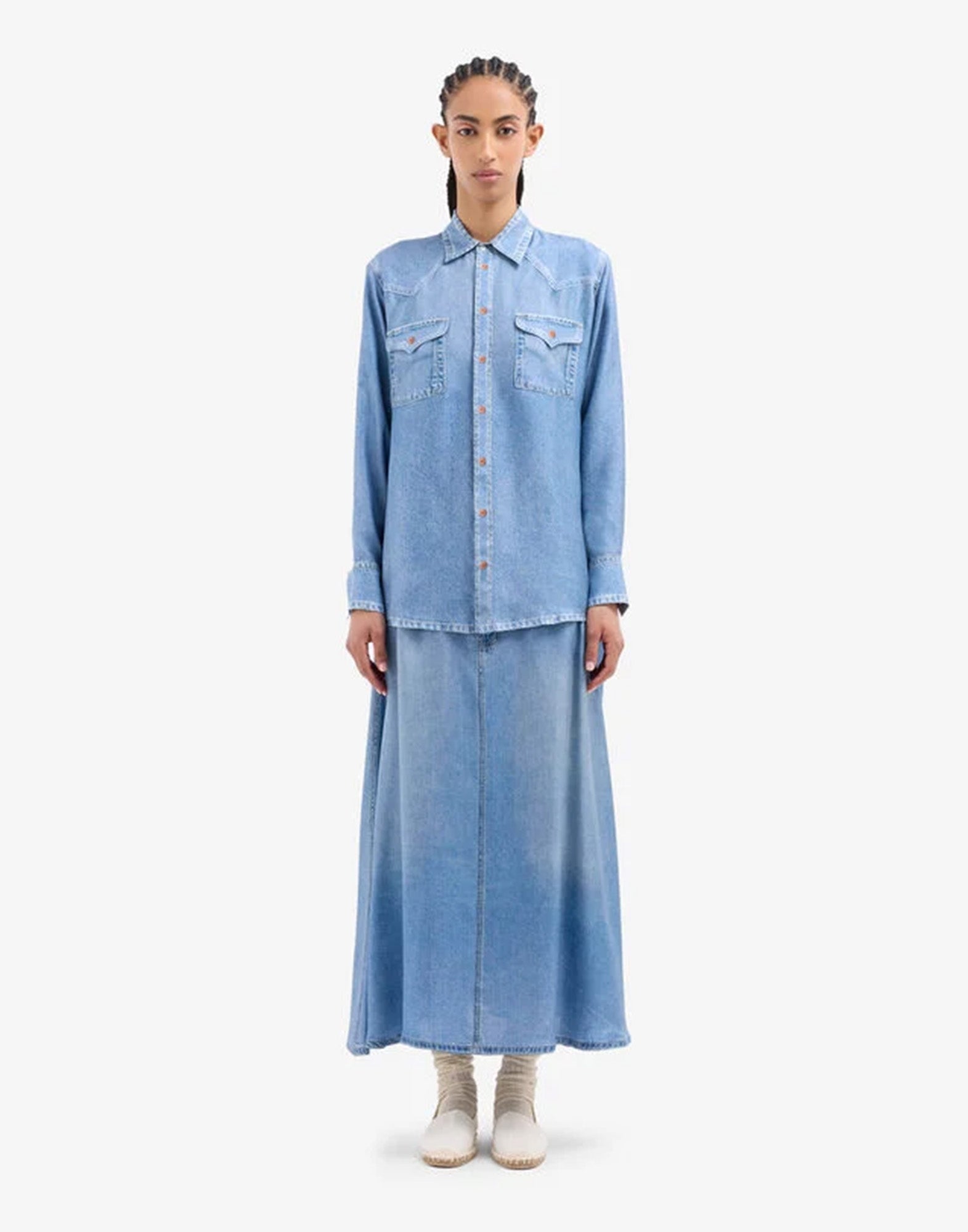 PIERRE-LOUIS MASCIA Camicia Aloe in Seta Stampa Denim