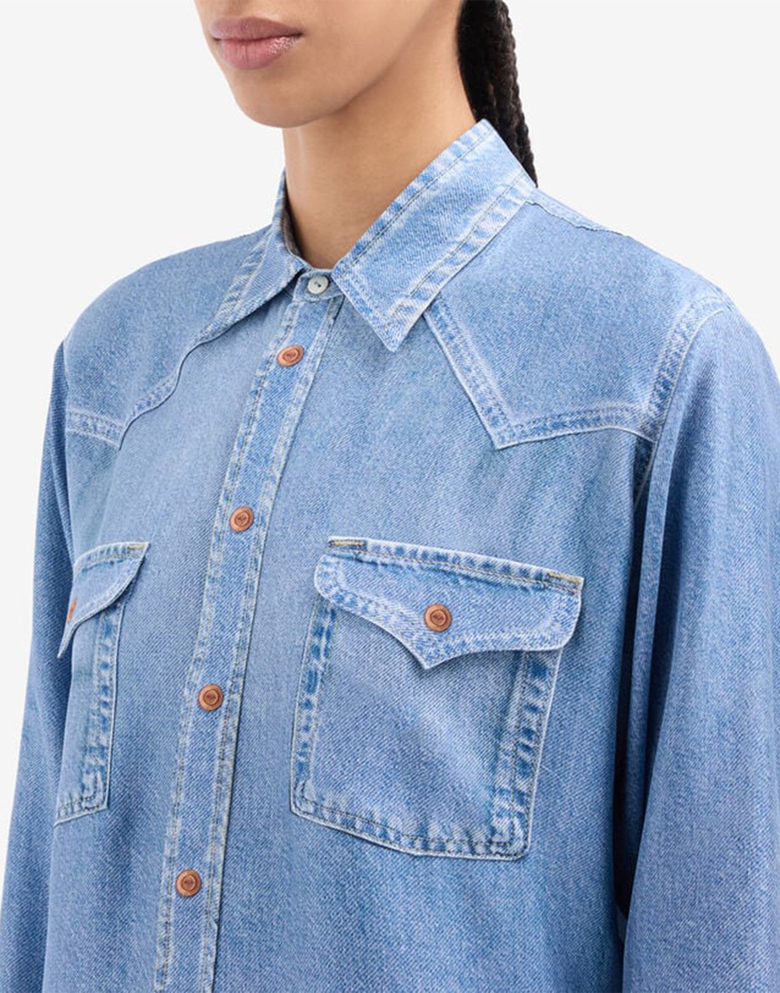 PIERRE-LOUIS MASCIA Camicia Aloe in Seta Stampa Denim