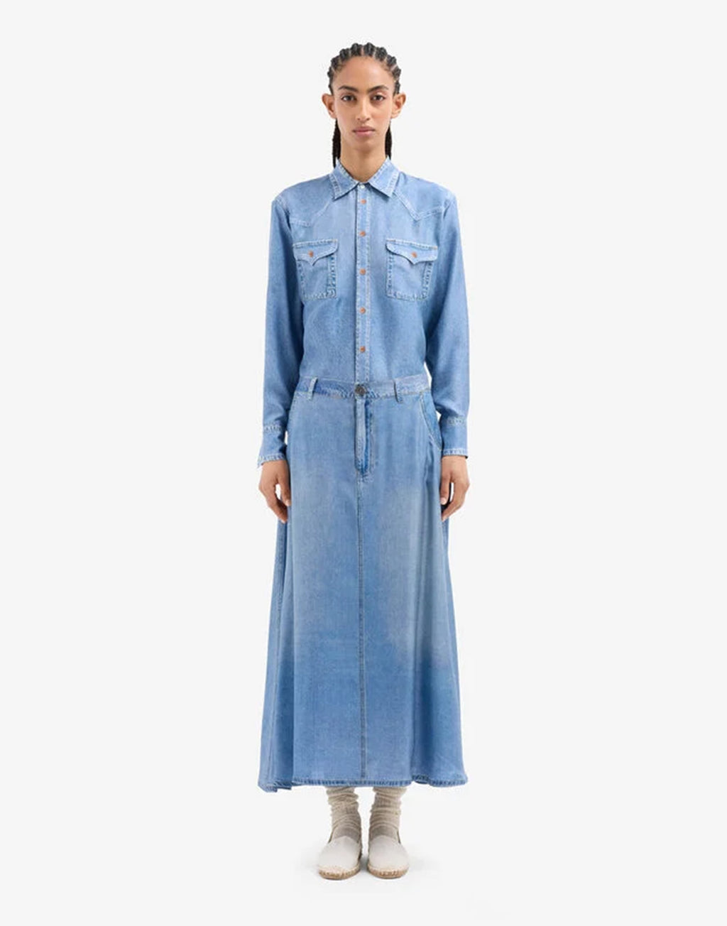 PIERRE-LOUIS MASCIA Gonna Midi in Seta Stampa Denim