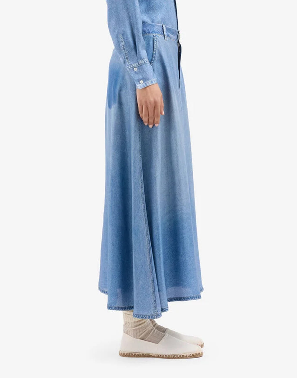 PIERRE-LOUIS MASCIA Gonna Midi in Seta Stampa Denim