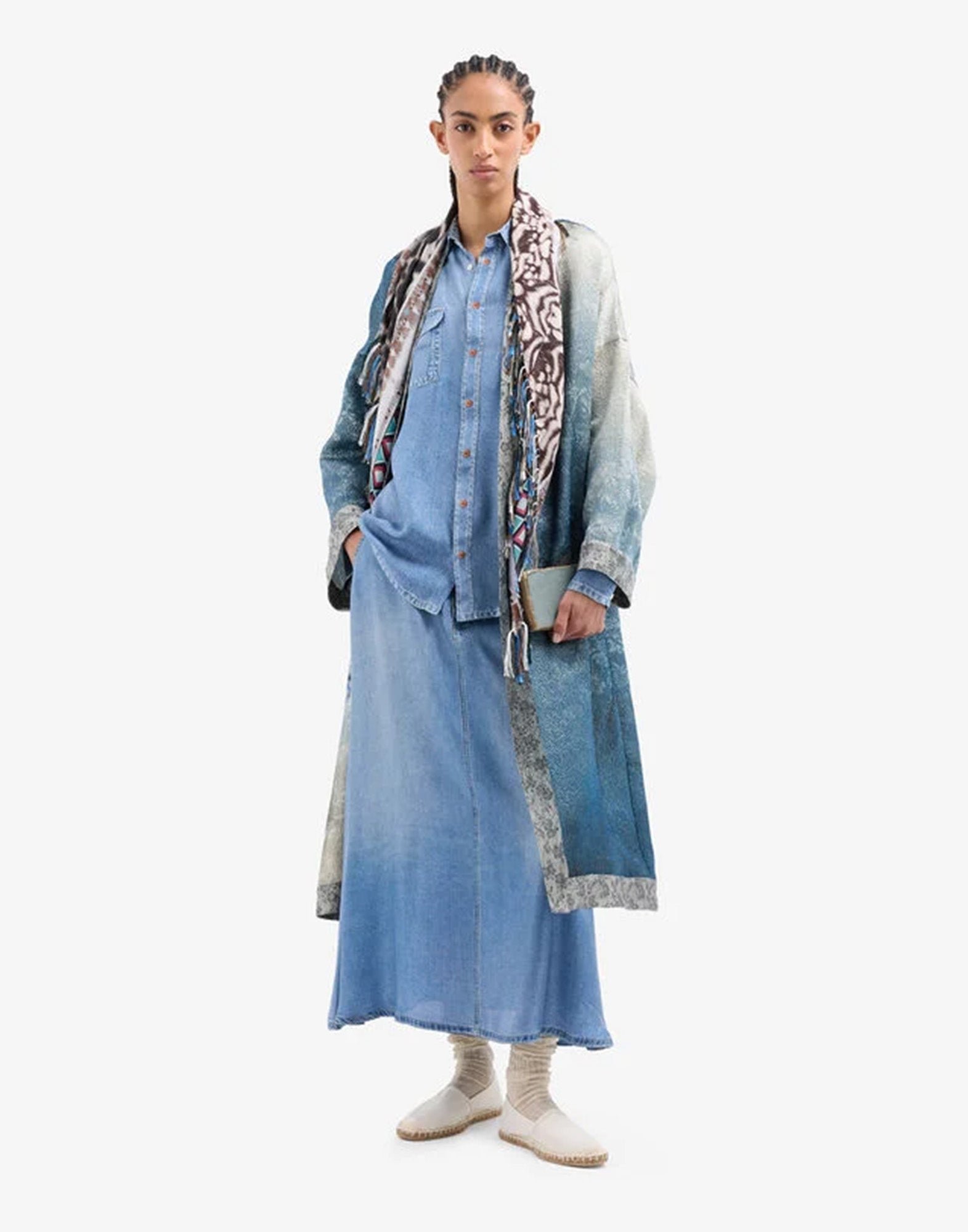 PIERRE-LOUIS MASCIA Gonna Midi in Seta Stampa Denim