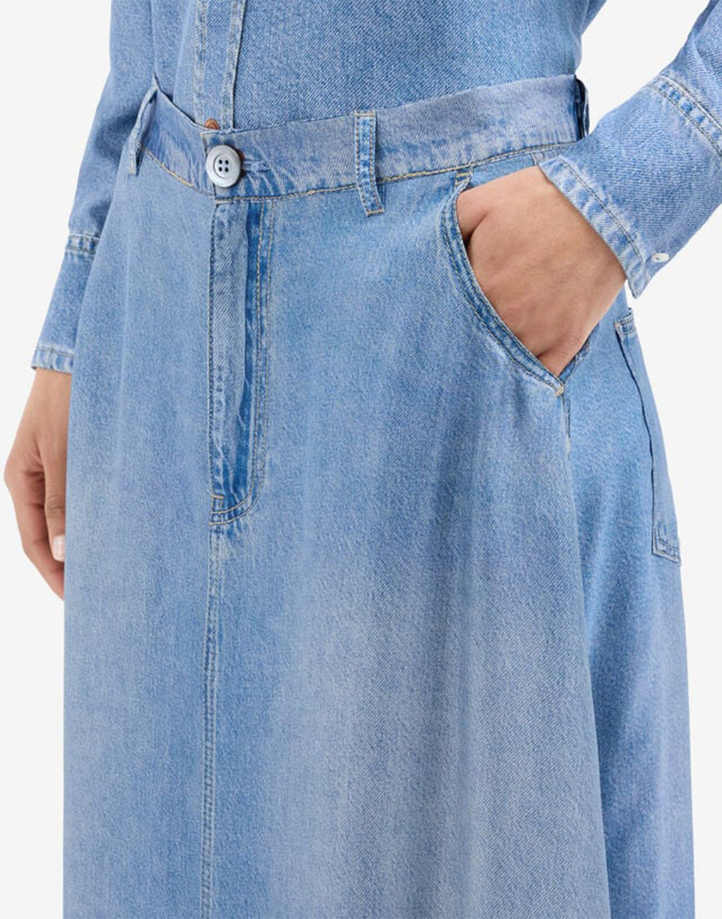 PIERRE-LOUIS MASCIA Gonna Midi in Seta Stampa Denim