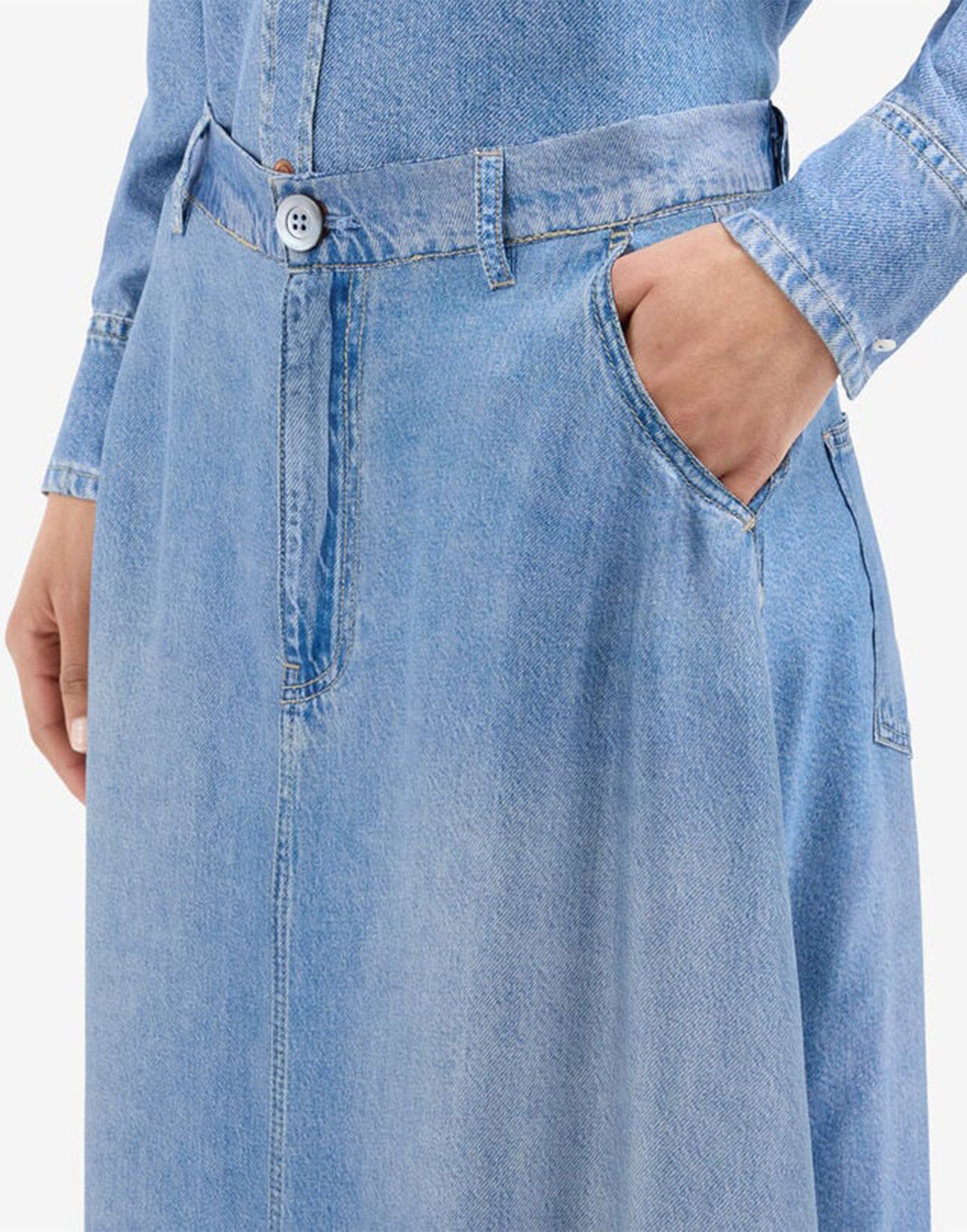 PIERRE-LOUIS MASCIA Gonna Midi in Seta Stampa Denim