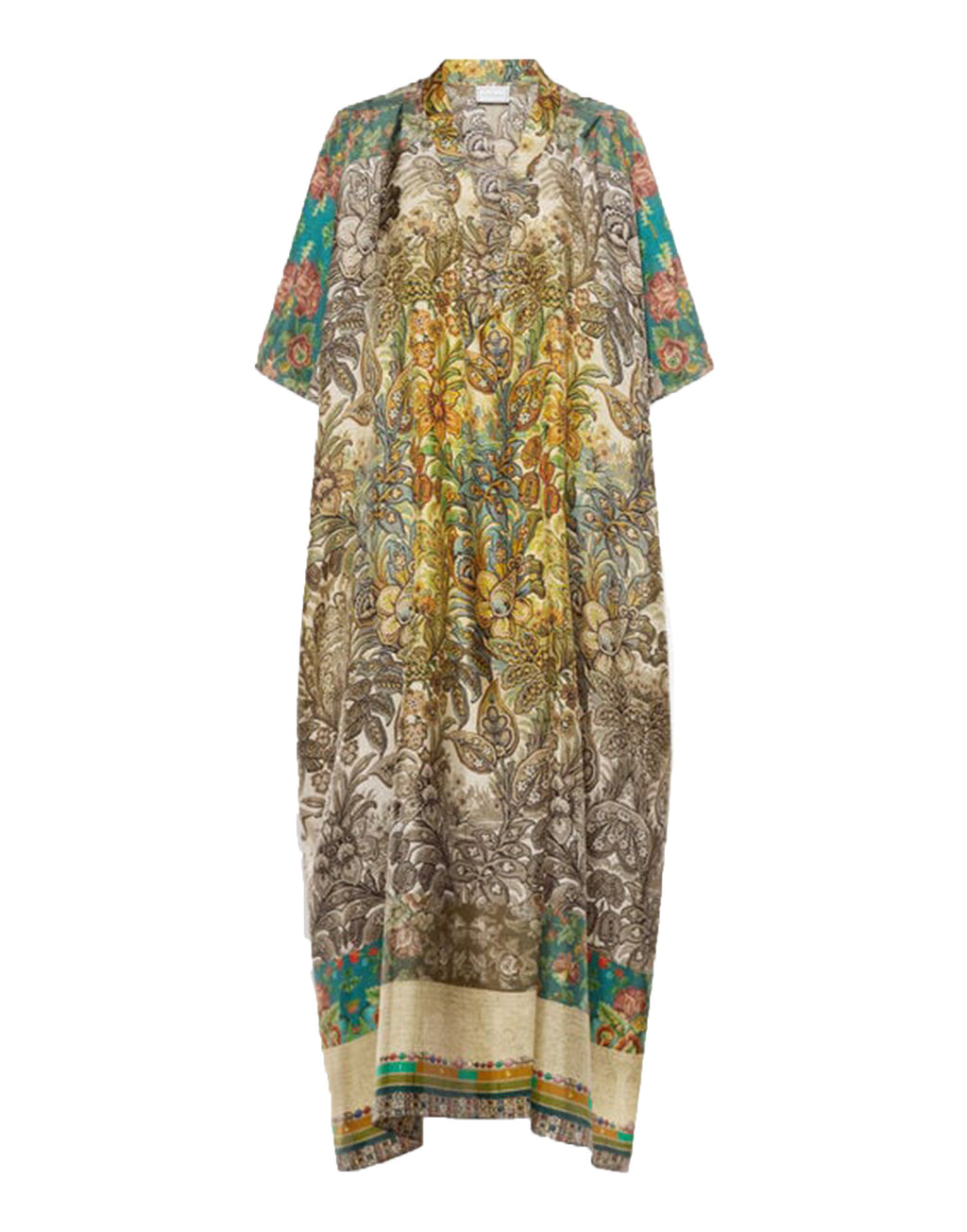 PIERRE-LOUIS MASCIA Caftano in Seta Stampa Giardino Botanico