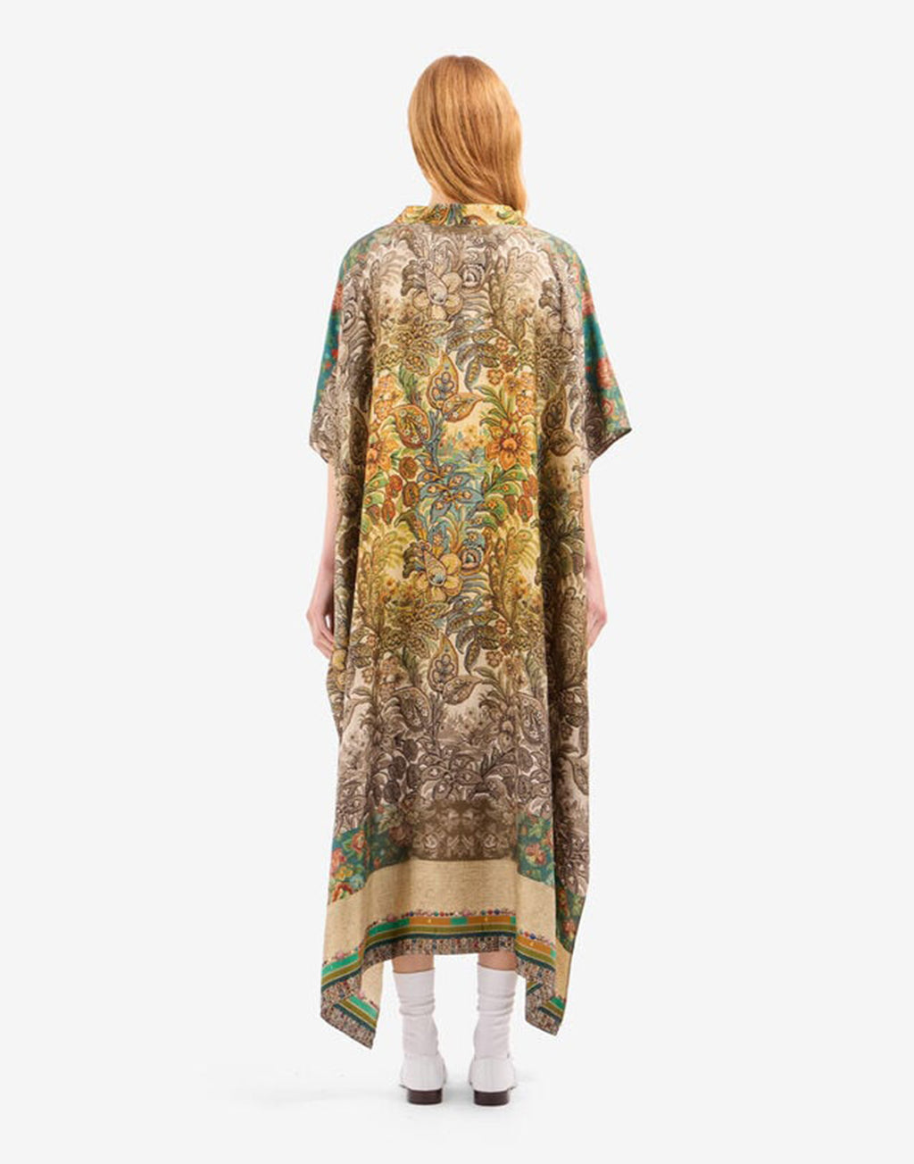 PIERRE-LOUIS MASCIA Caftano in Seta Stampa Giardino Botanico