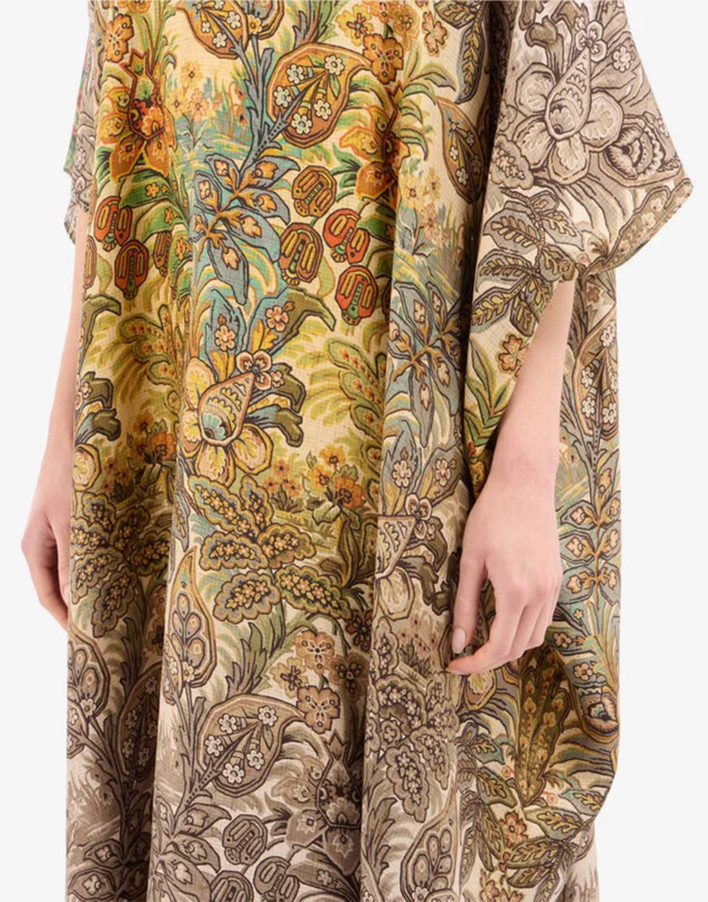 PIERRE-LOUIS MASCIA Caftano in Seta Stampa Giardino Botanico