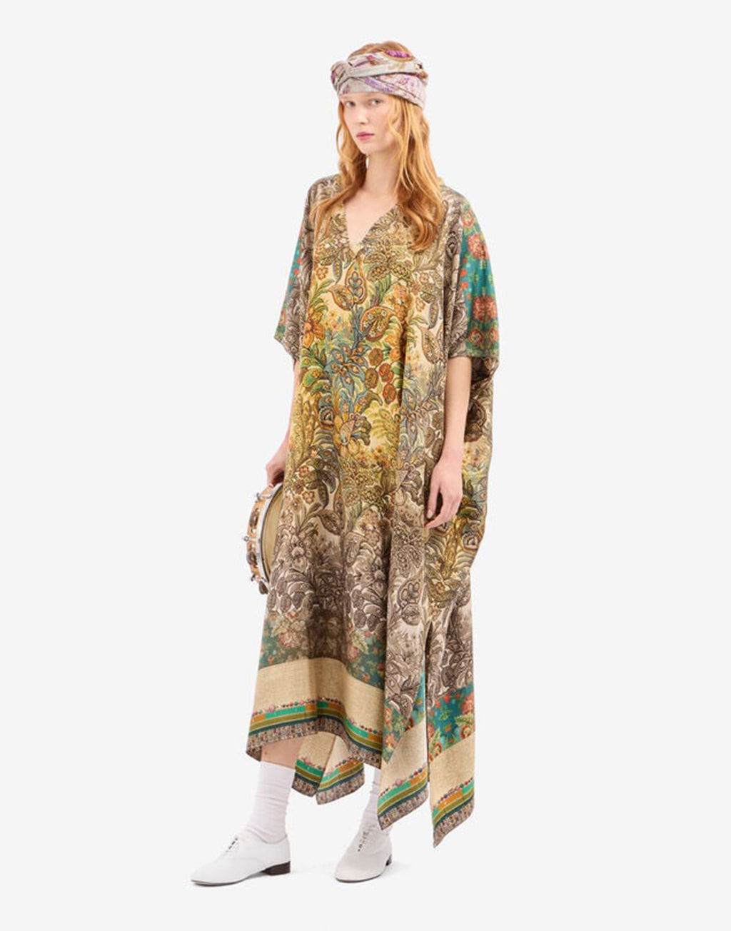 PIERRE-LOUIS MASCIA Caftano in Seta Stampa Giardino Botanico